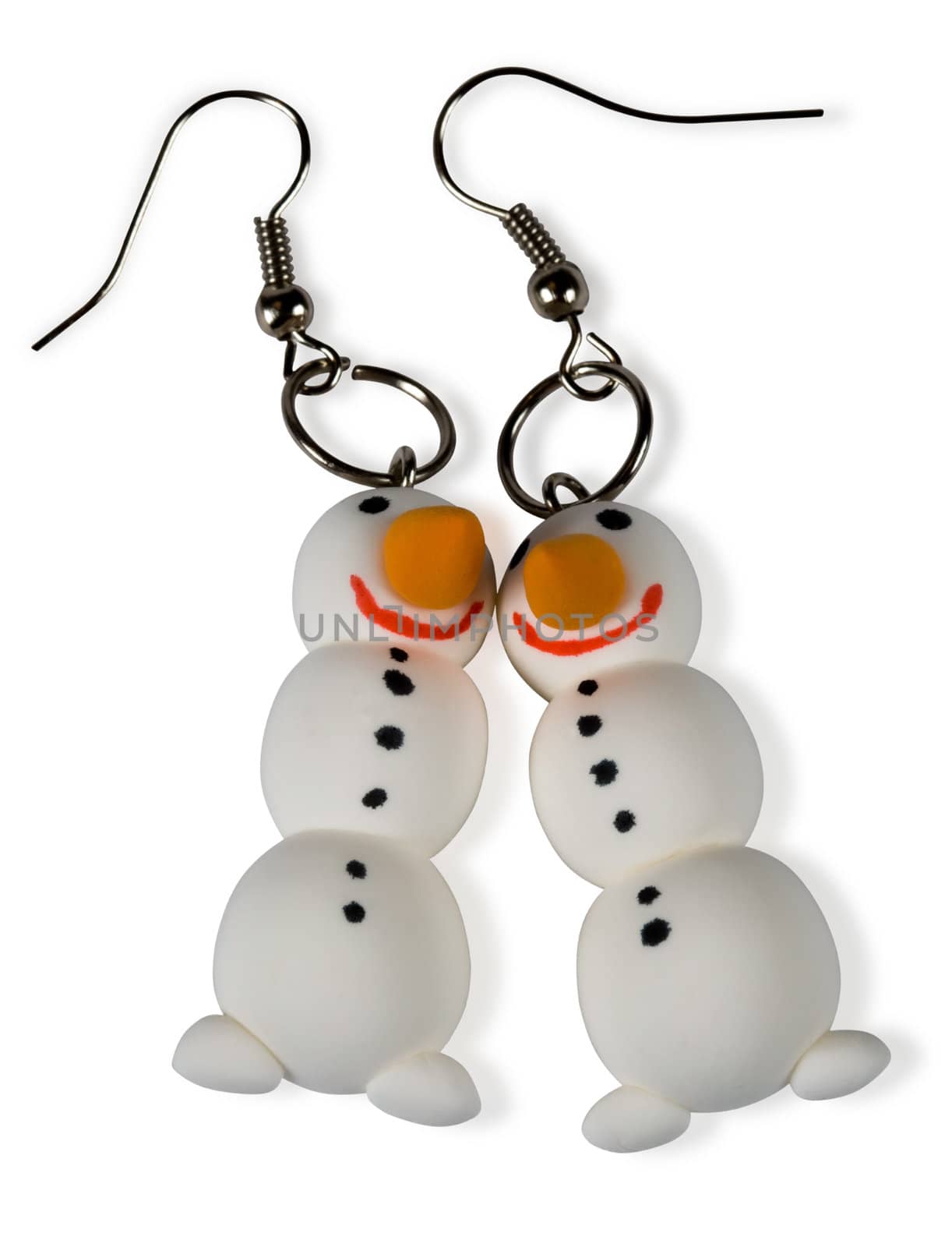 Snowman Earrings isolated on white with clipping path