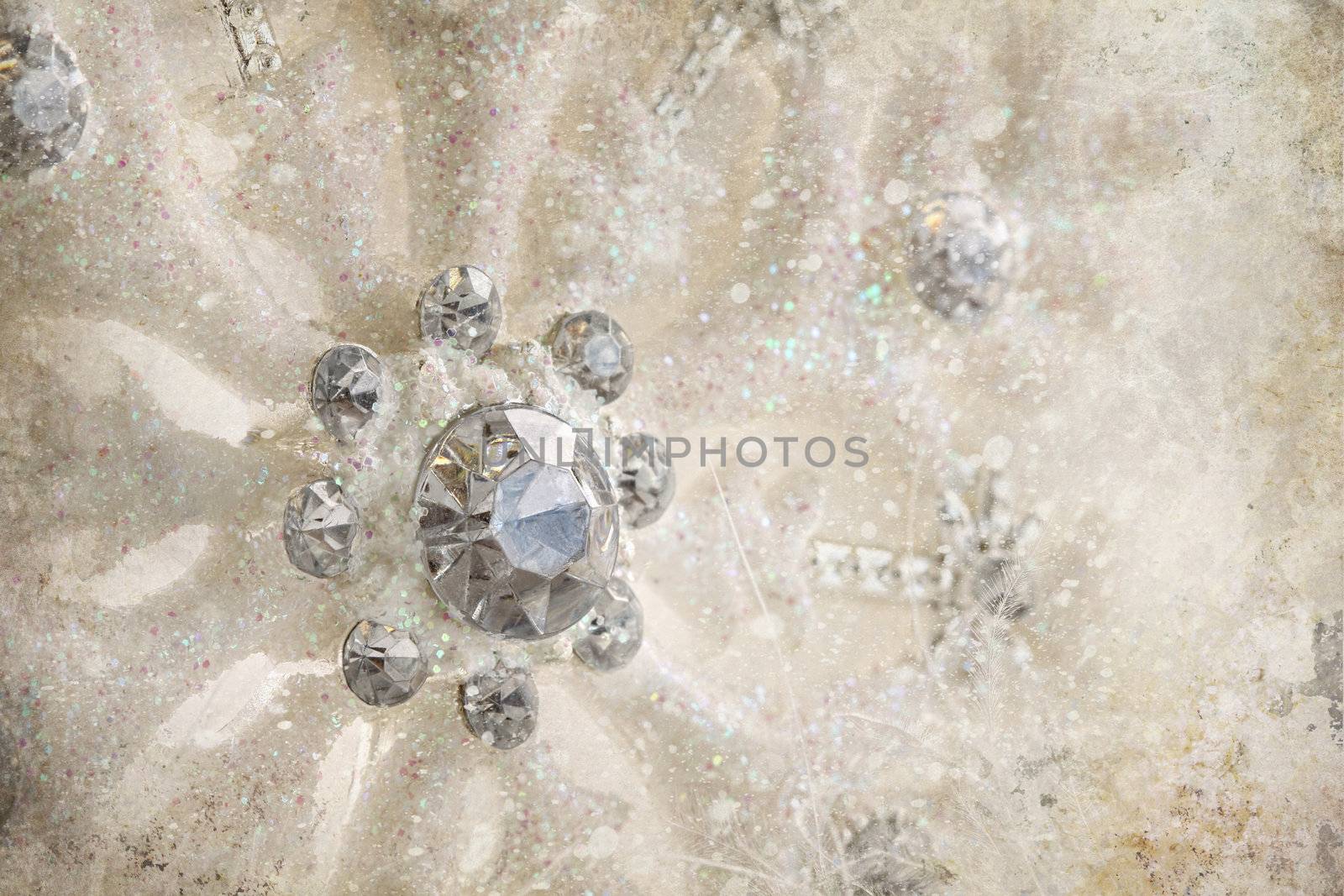 Glittery snowflake ornament with winter background