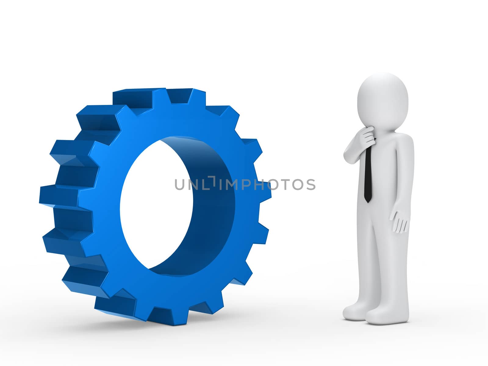 Business man with tie blue mechanical gear