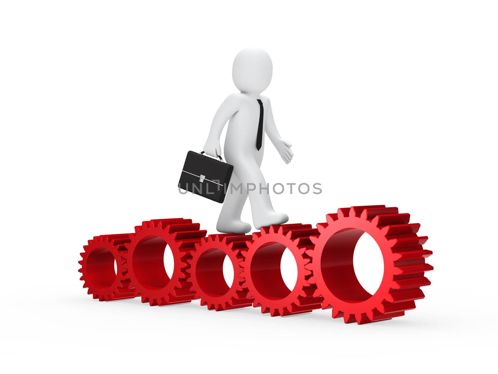 businessman with briefcase go on red gear