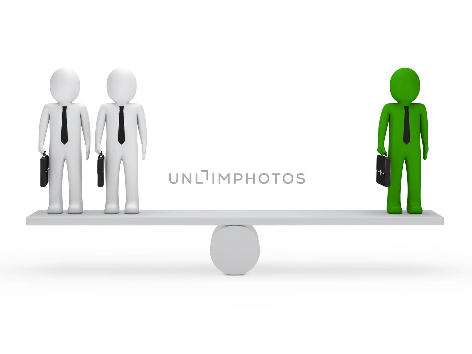 business men with briefcase green balance seesaw