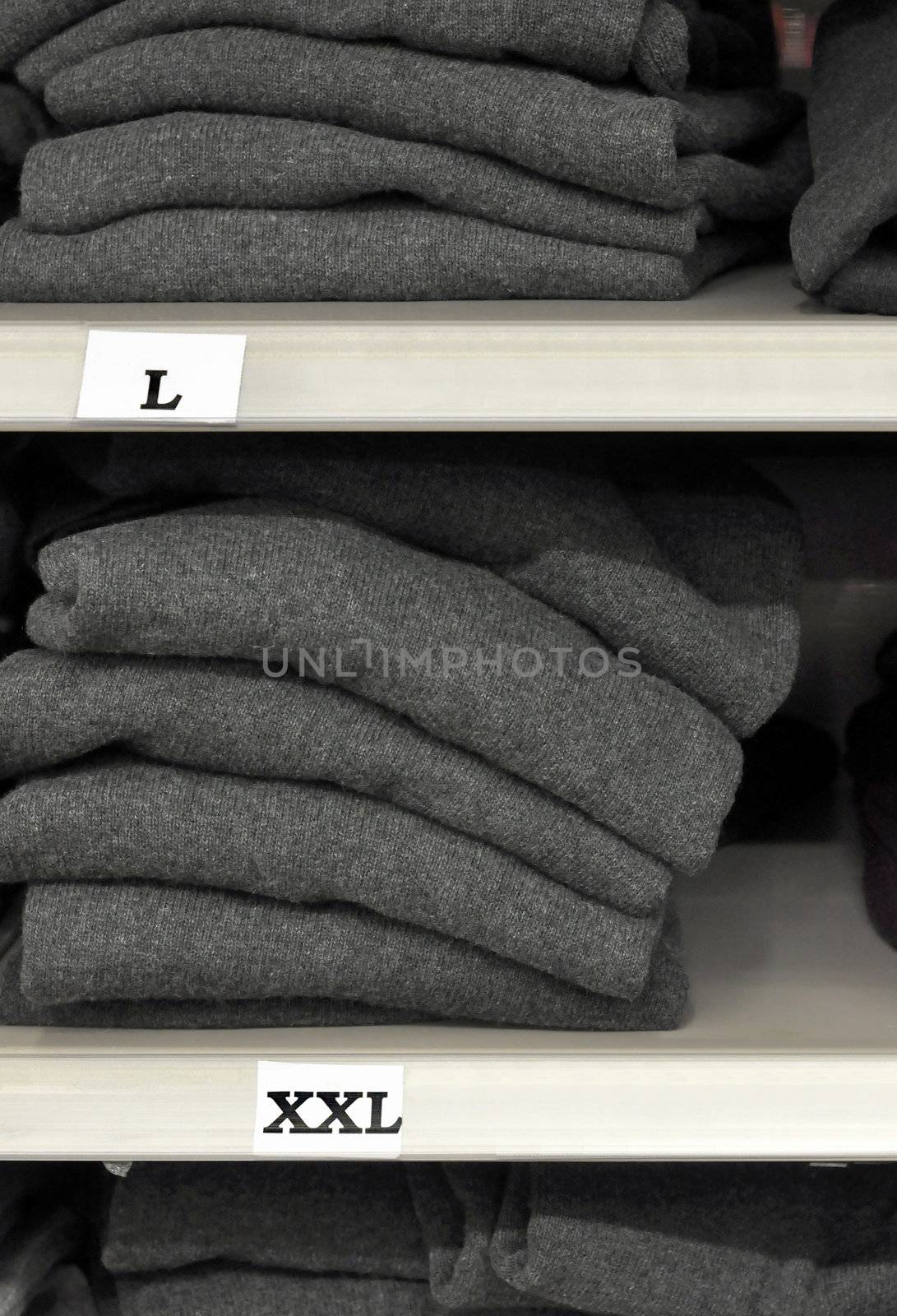 Cloths on a shelf in a department store