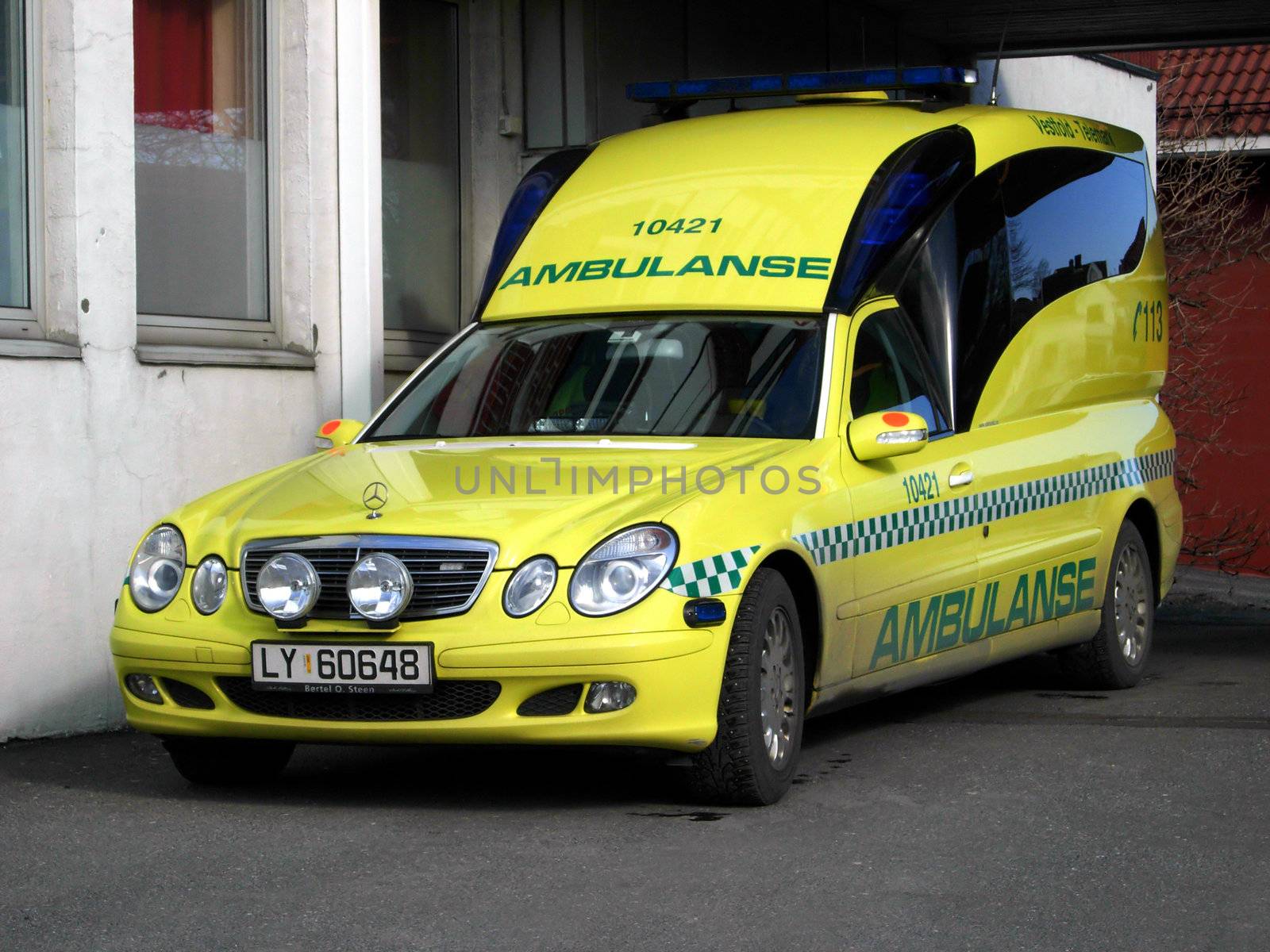 Norwegian Ambulance.
Outside hospital in Larvik, Vestfold, Norway. - 2007.