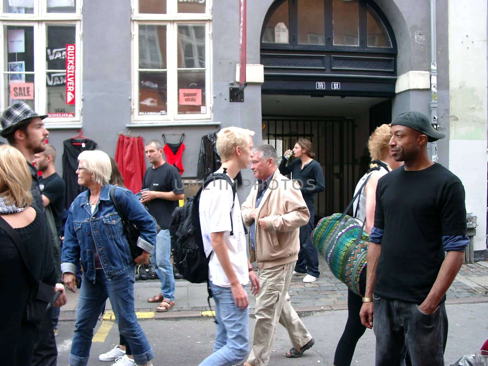 People walking across the street market during the weekend in Copenhagen, September 2008.