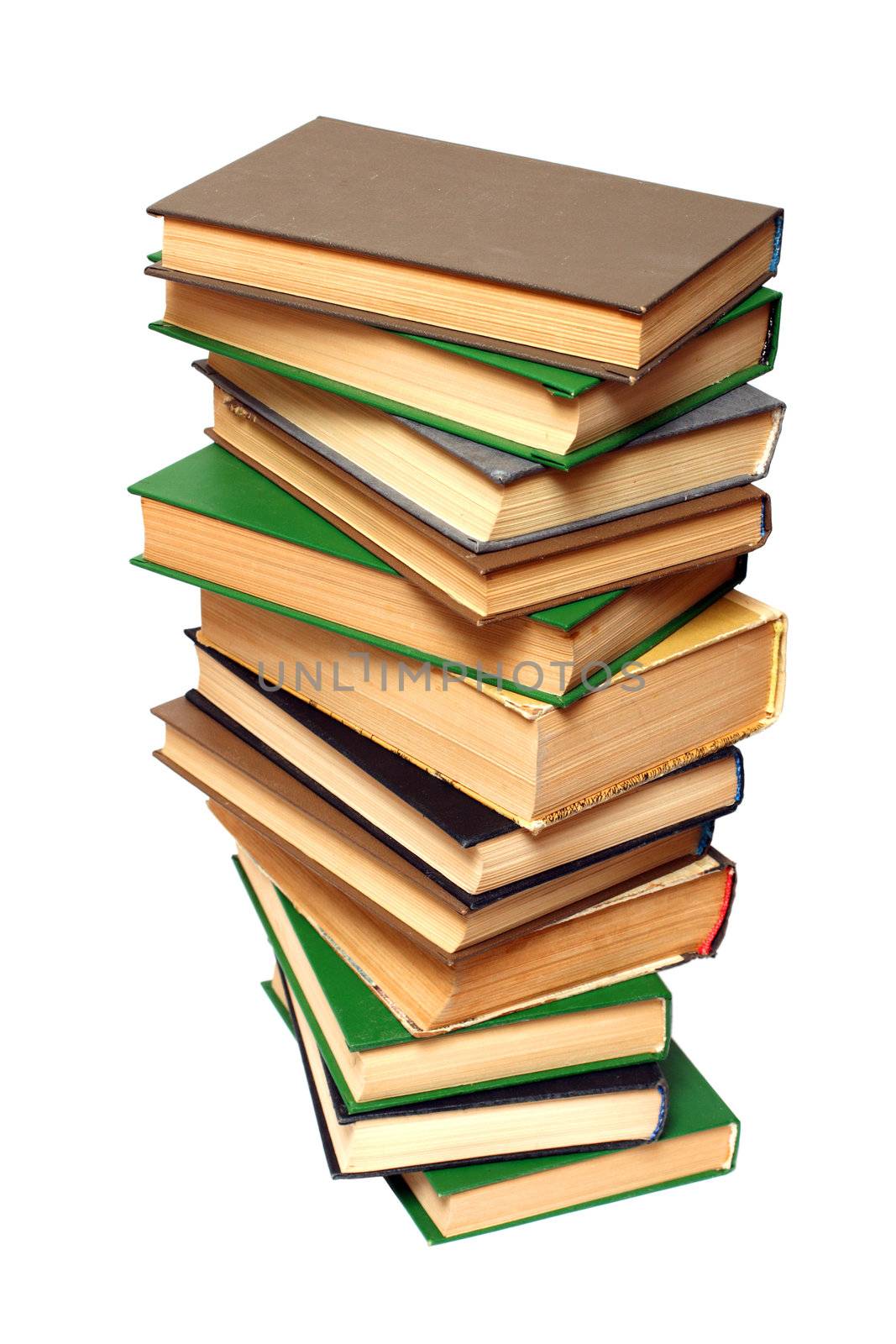 stack of old books isolated on white