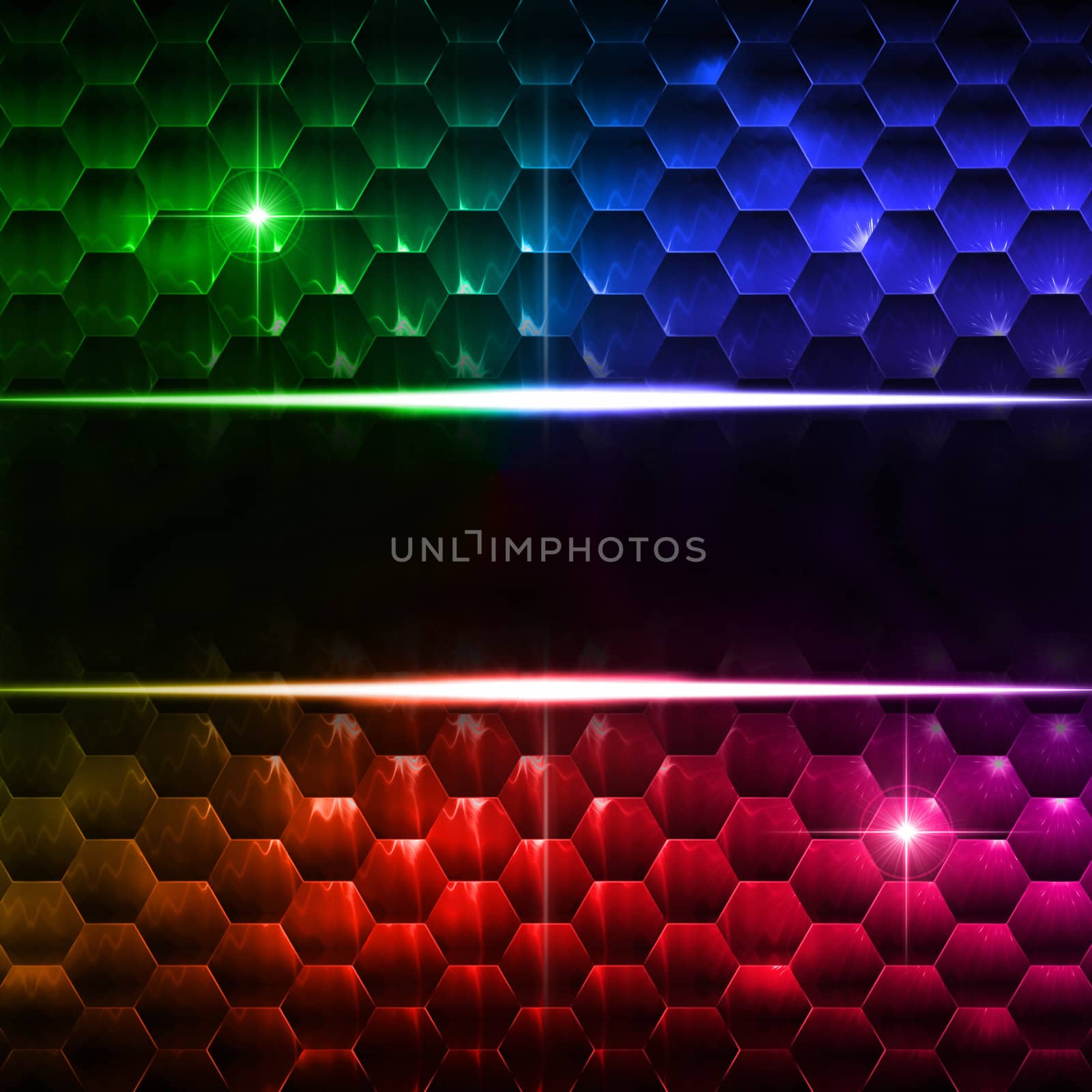 abstract multicolored background with hexagons, lights and text space