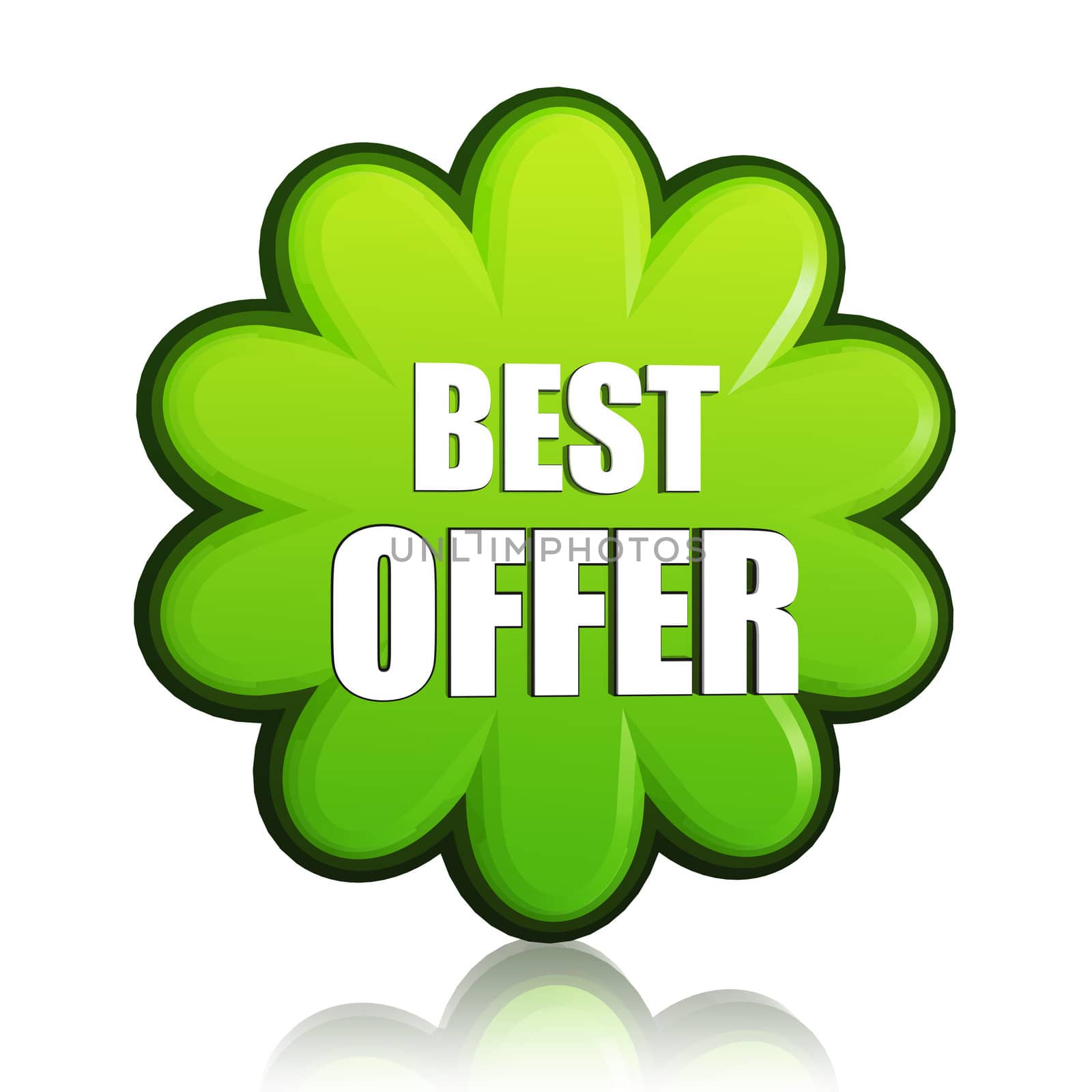 best offer banner - 3d spring green flower label with white text, business concept