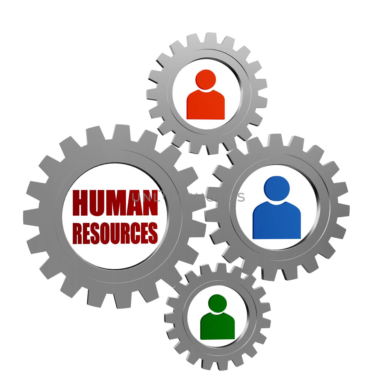 human resources and person signs in silver grey gearwheels by marinini