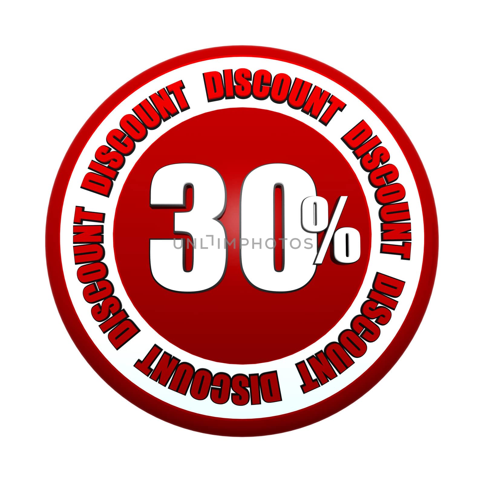 30 percentages discount - 3d red white circle label with text, business concept