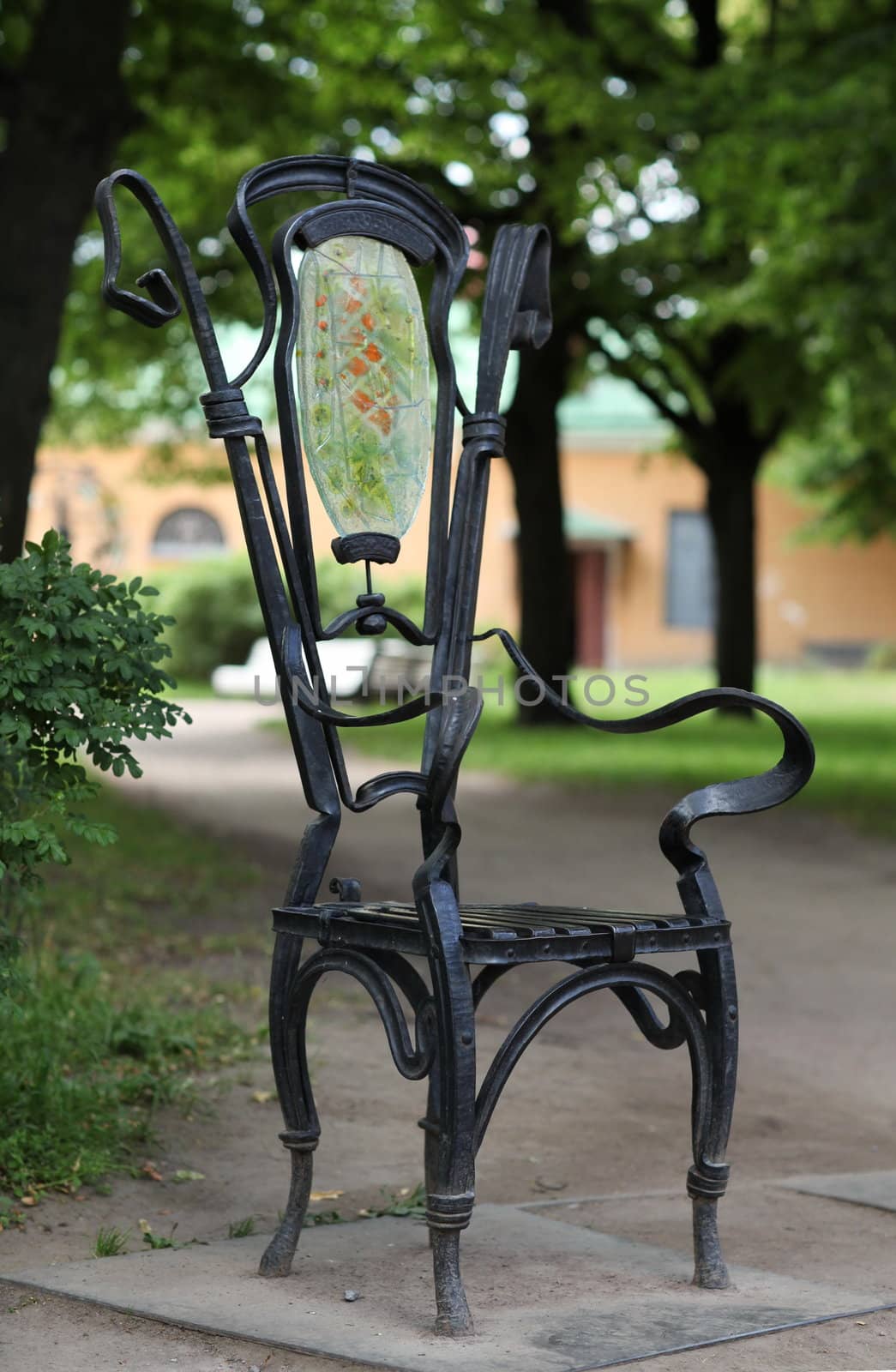 The metal Garden chair  in the garden