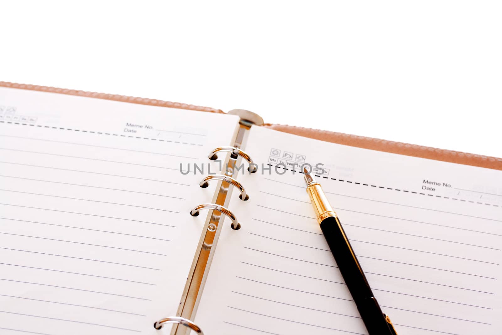 Notebook and pen isolated on white background