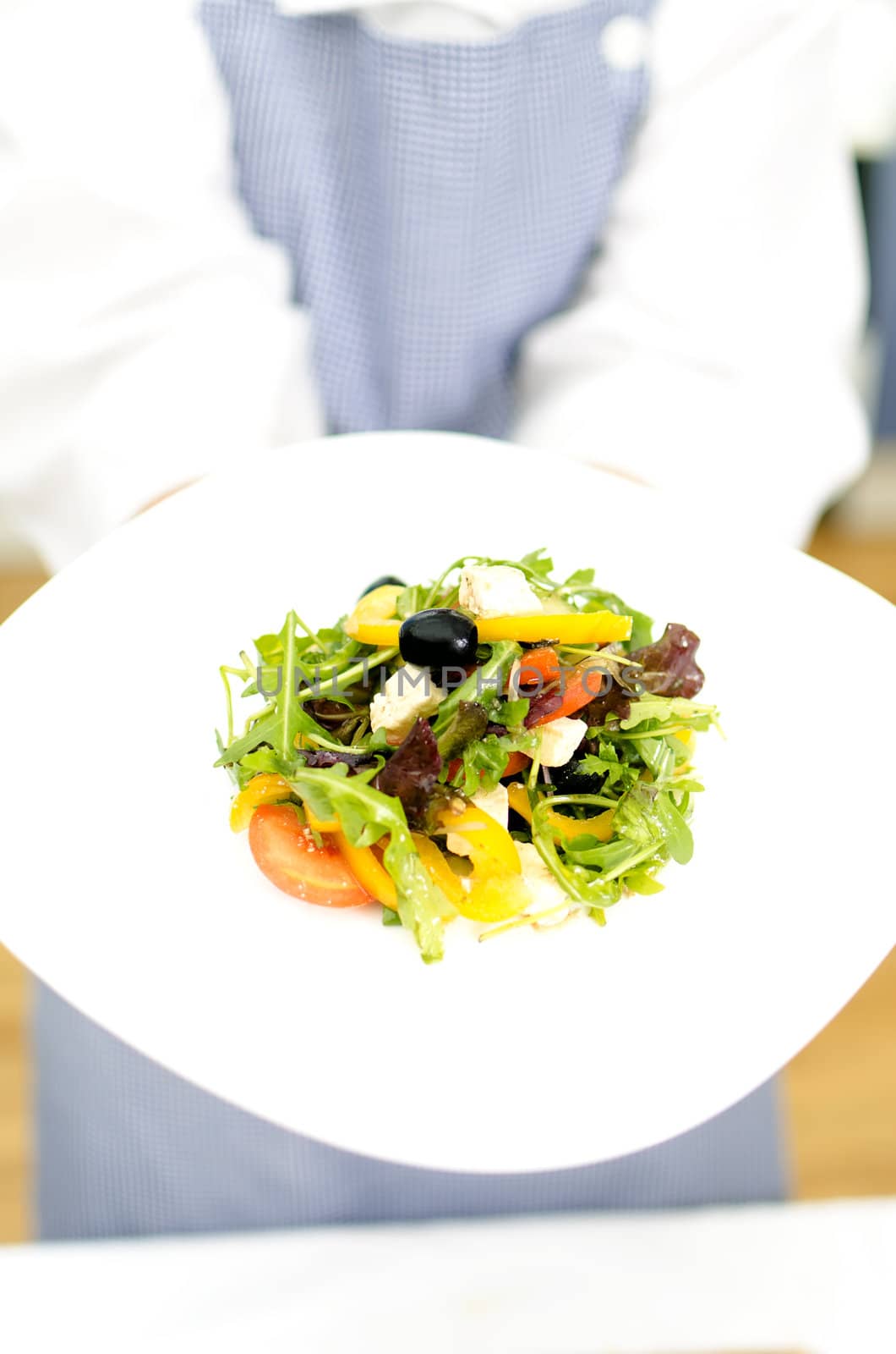 fresh Greek salad on white plate