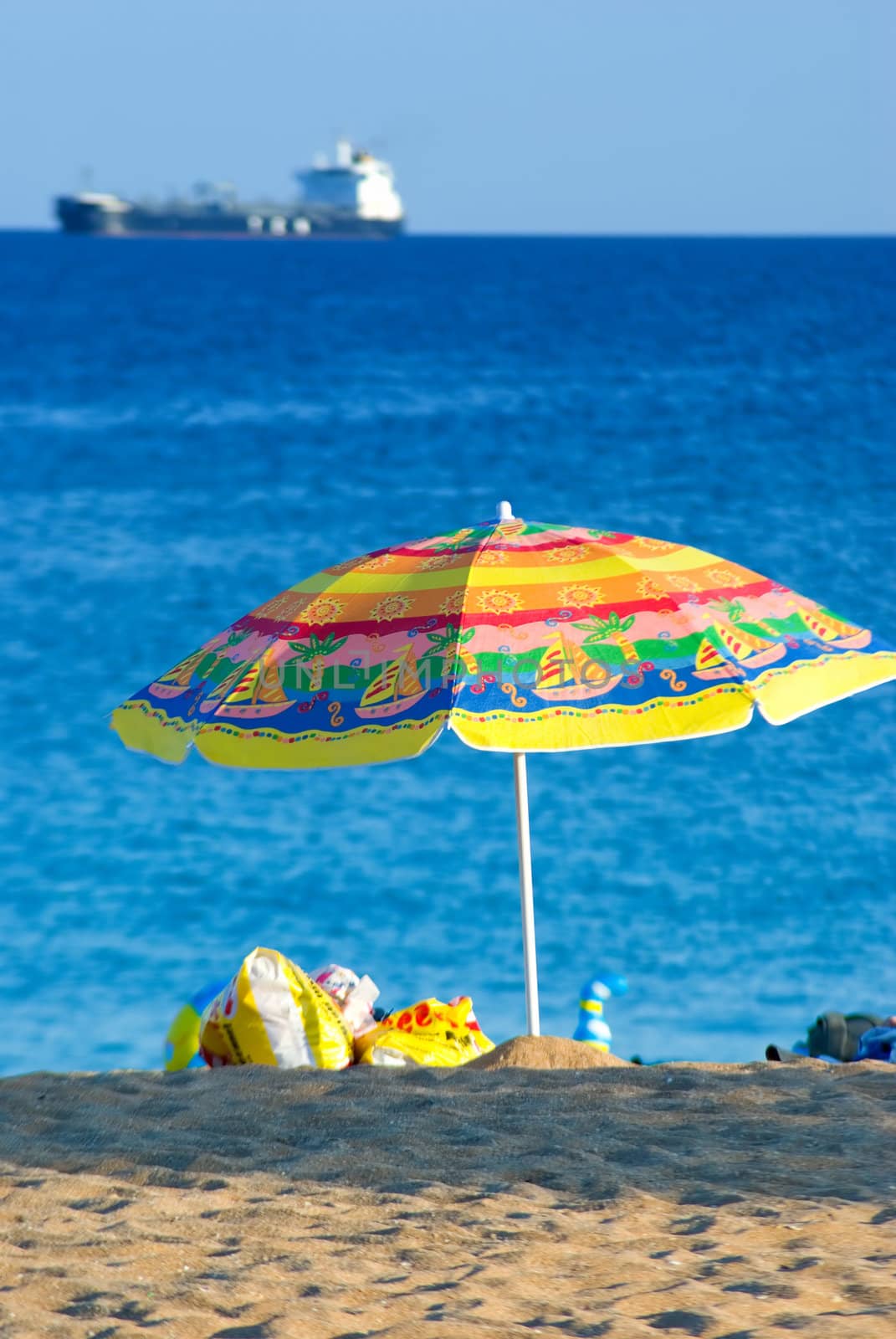 Beach umbrella on a sunny day, sea in background 






 





