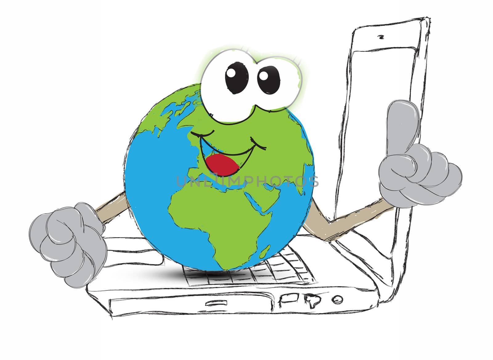 drawing An Earth globe as the world on your laptop computer keyb by rufous