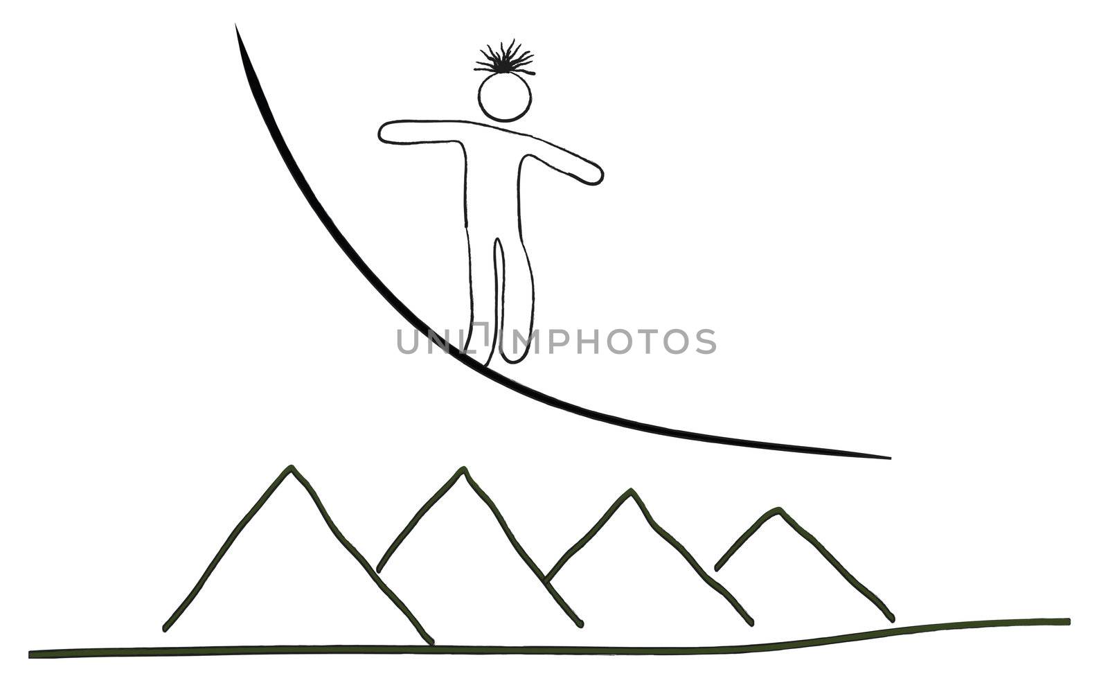 drawing walking a tightrope, seeking balance