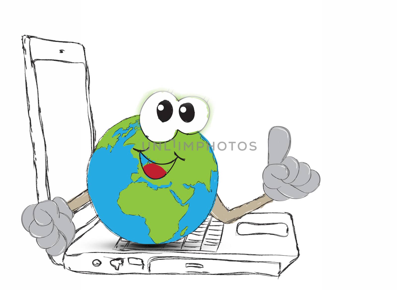 drawing An Earth globe as the world on your laptop computer keyboard