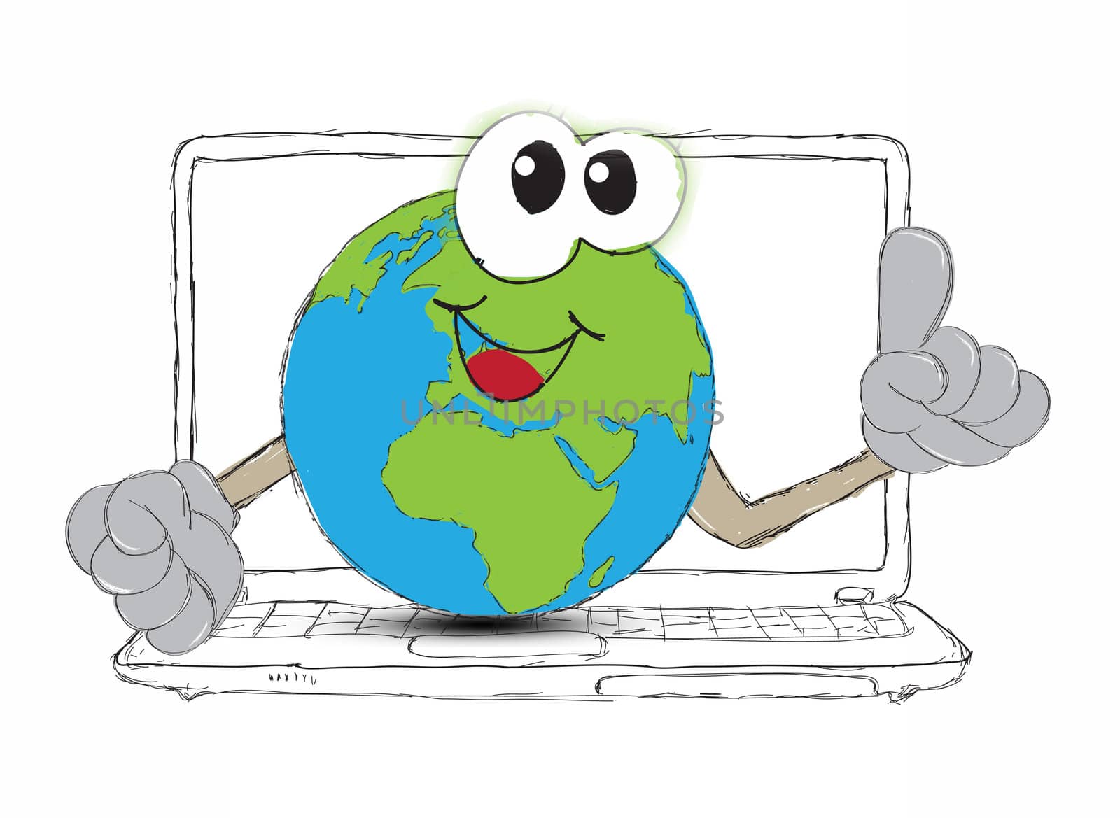 drawing An Earth globe as the world on your laptop computer keyboard