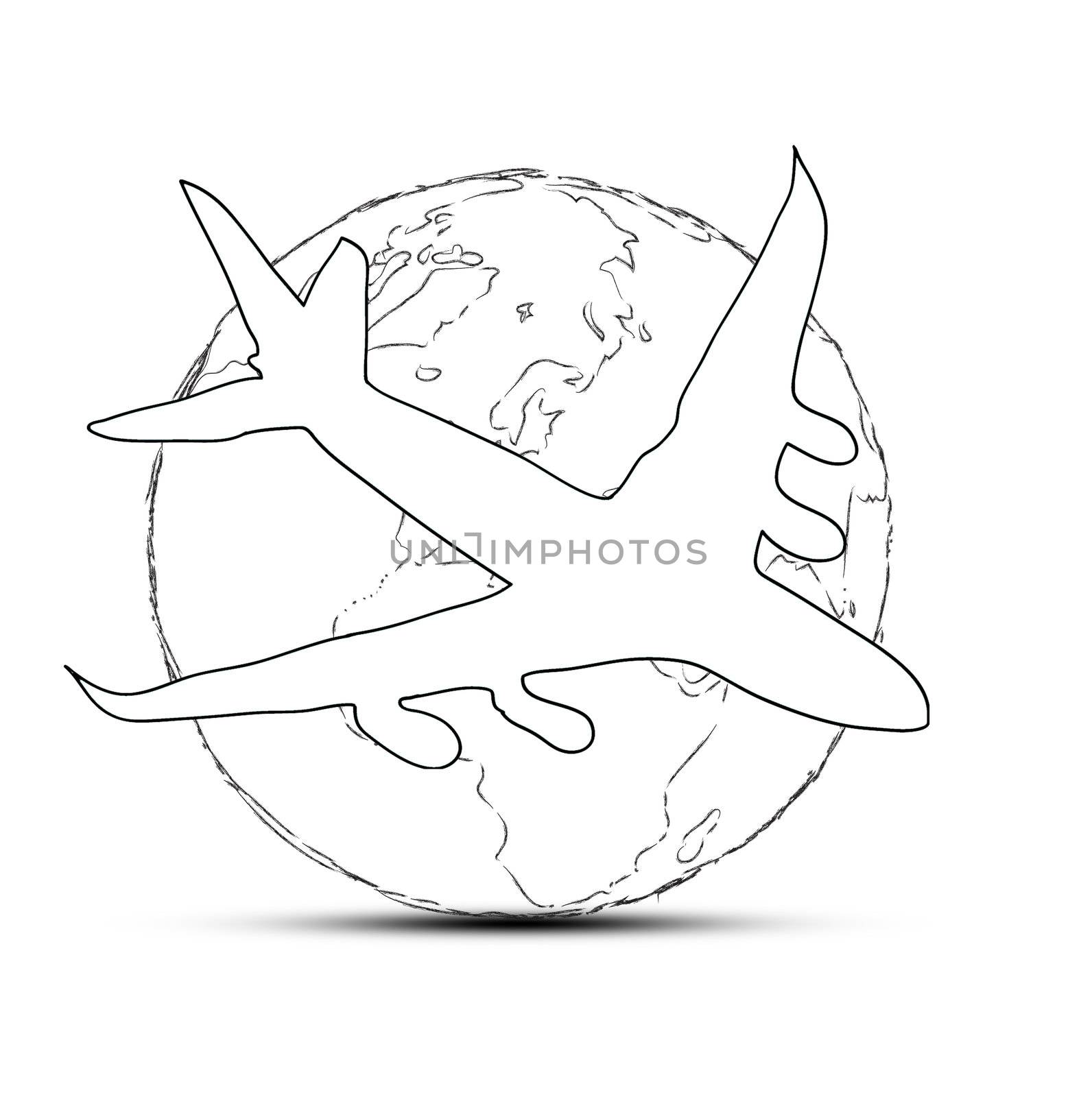 World travel concept: the Earth and a plane