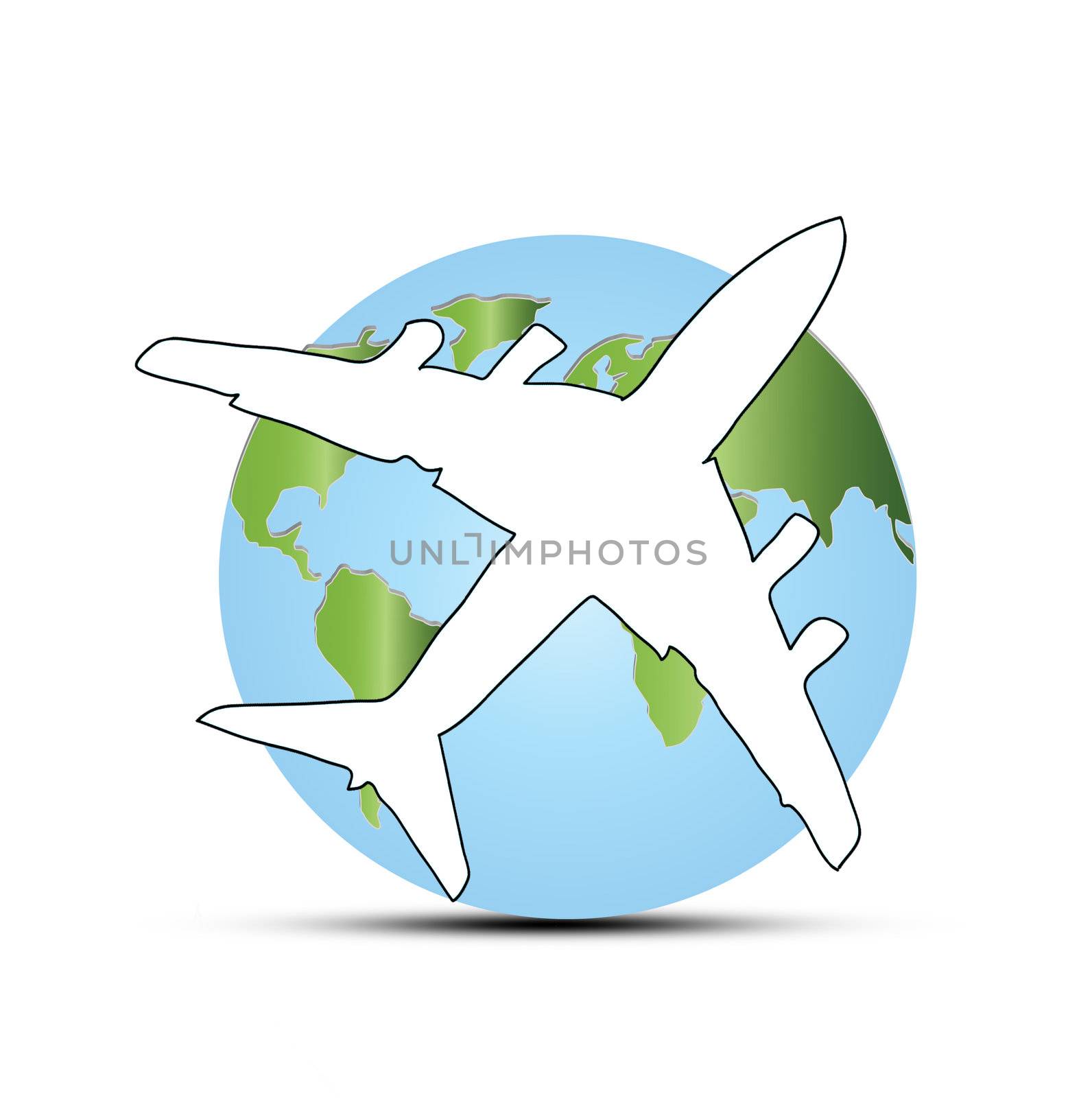 World travel concept: the Earth and a plane