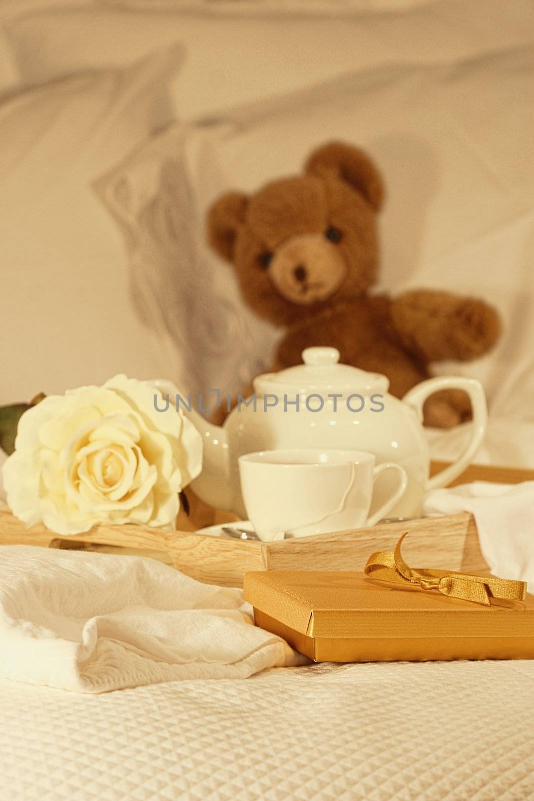 Breakfast in bed with tea and gift by Sandralise