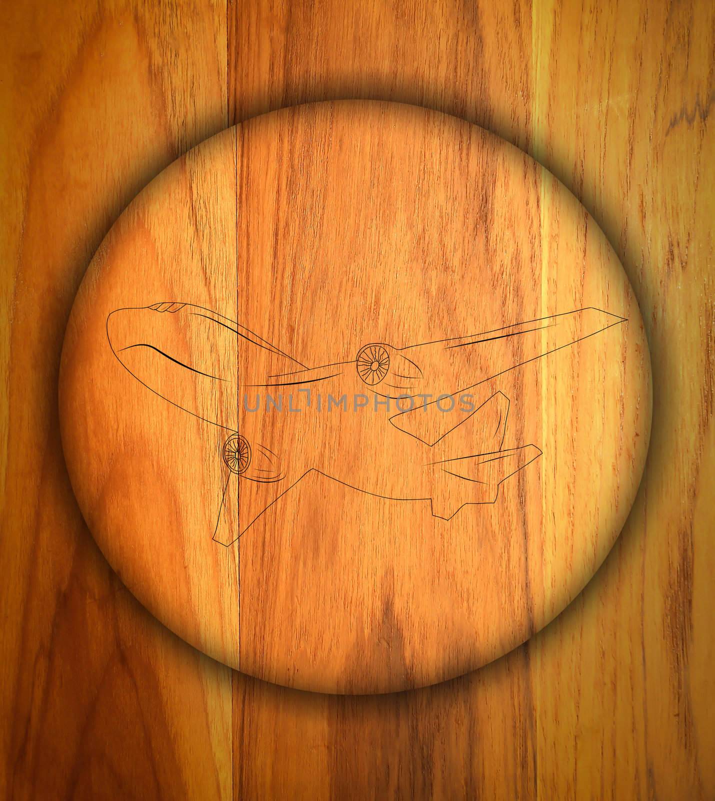 Airplane Sign icon on wood texture and background