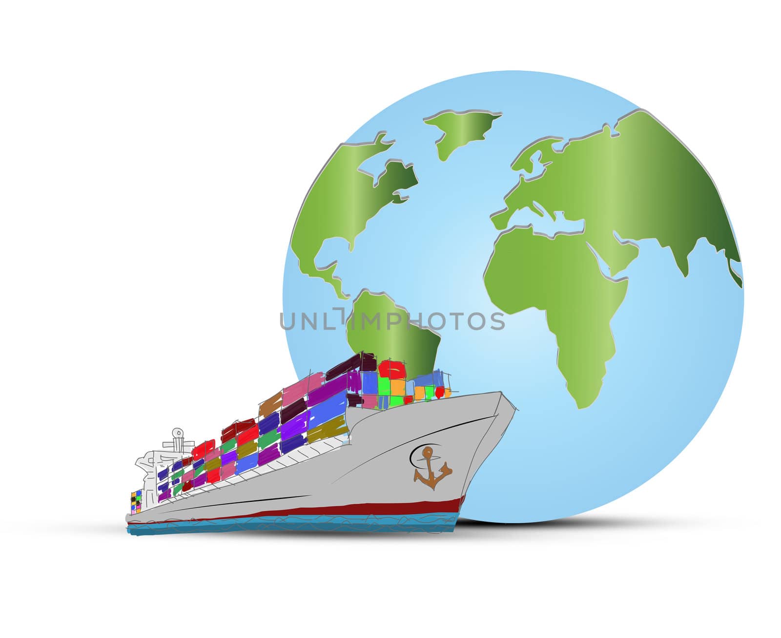 drawing world wide cargo transport concept