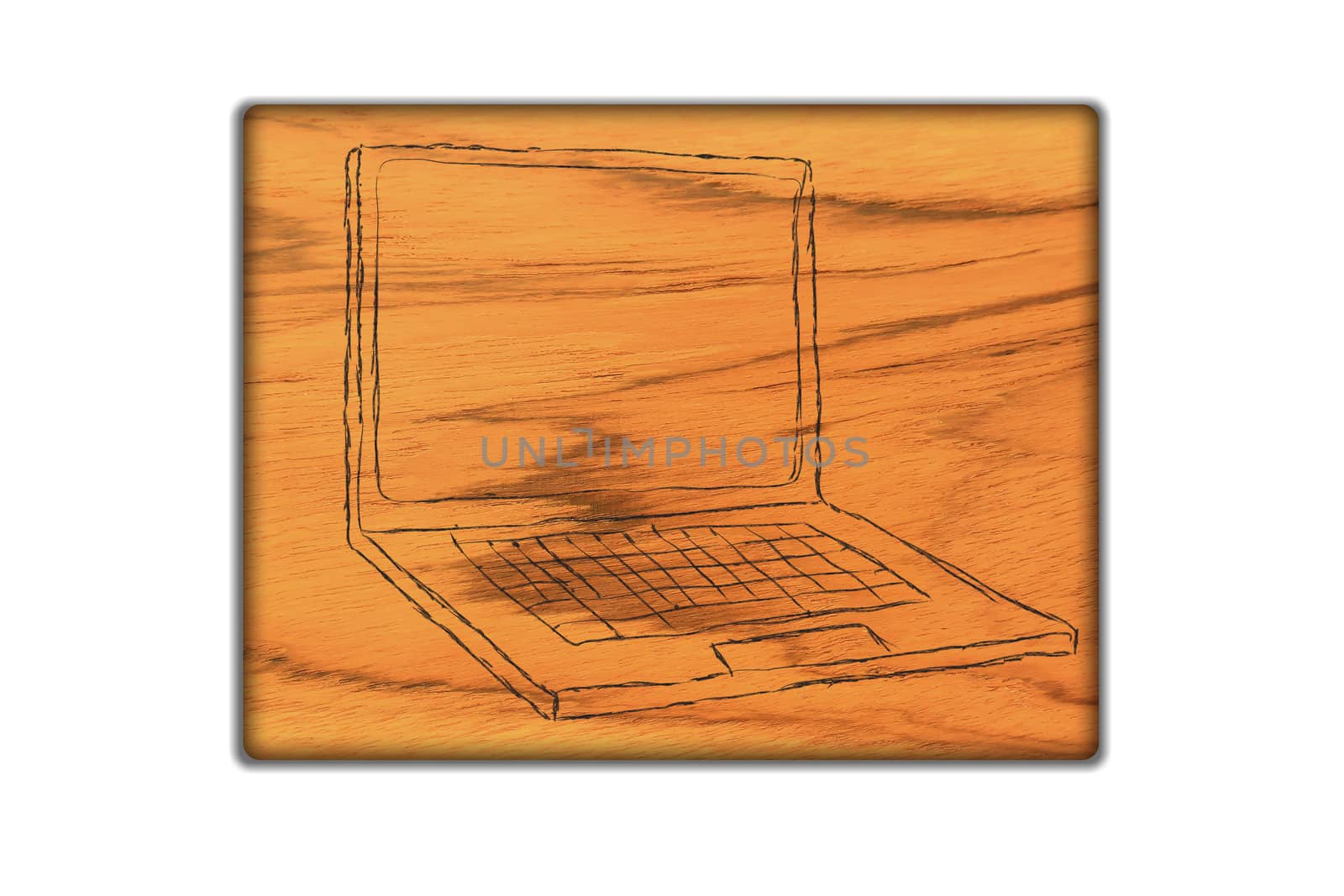 laptop symbol  on   wood background.