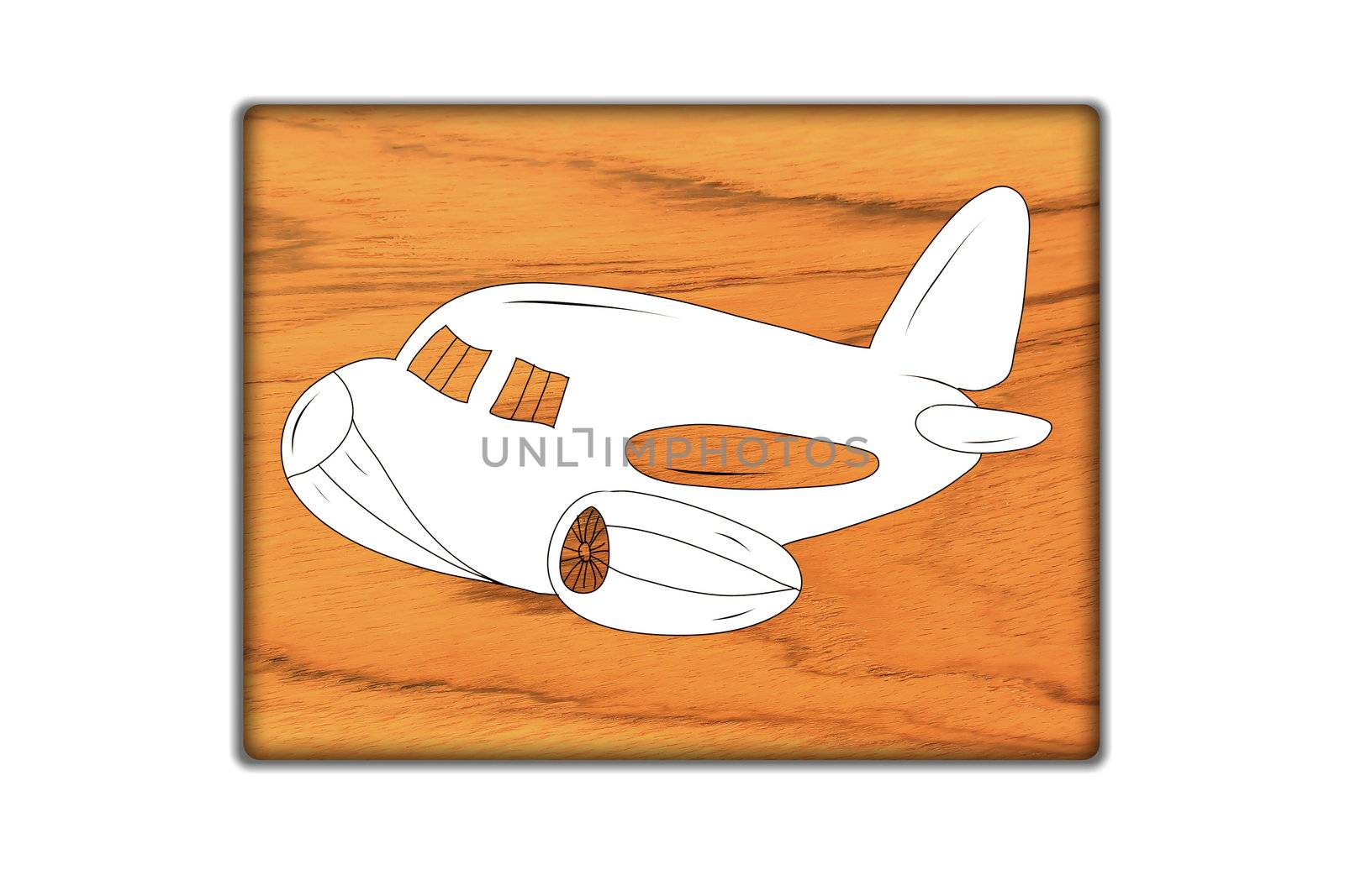 Airplane Sign icon on wood texture and background