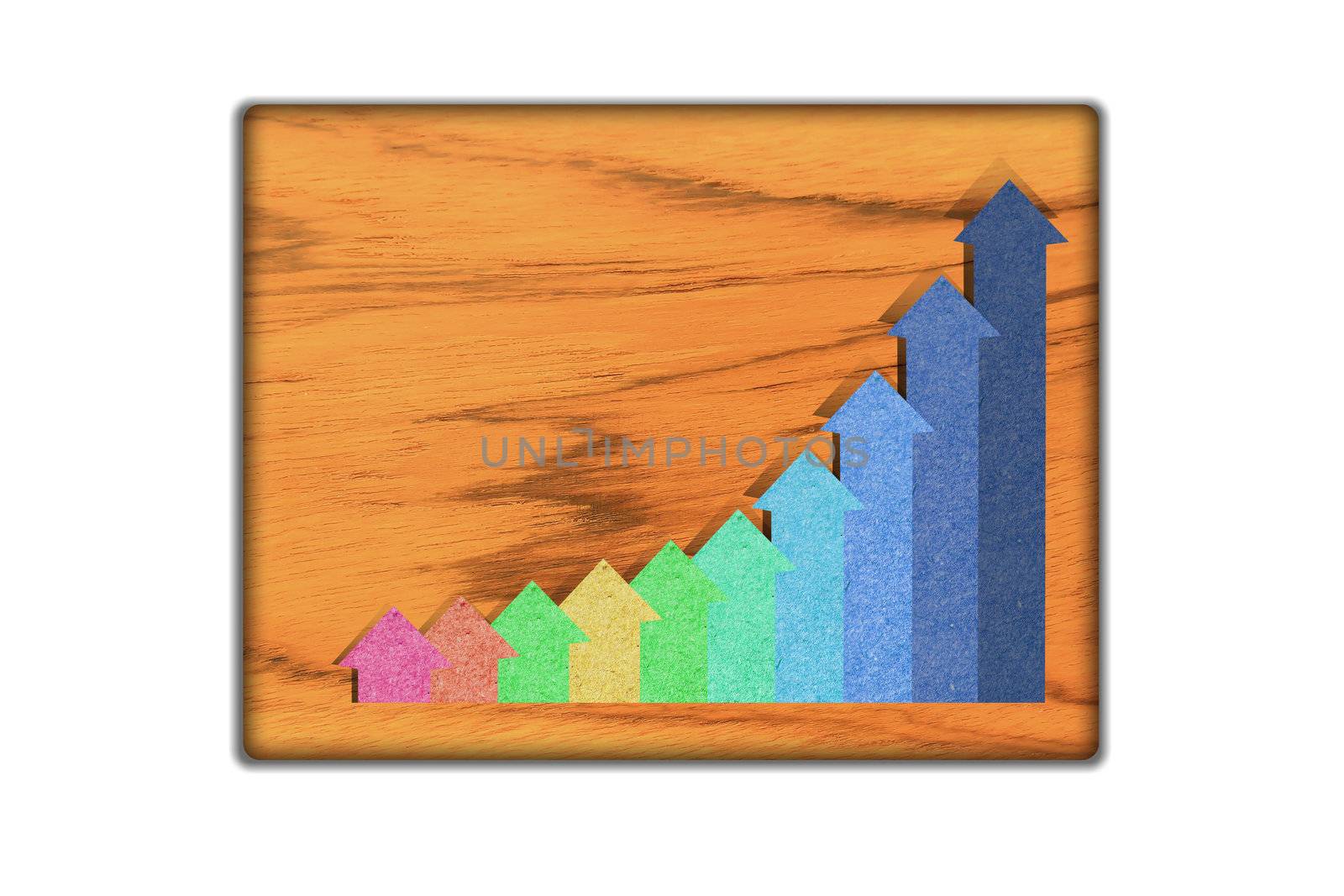 Graph icon on wood background and textured