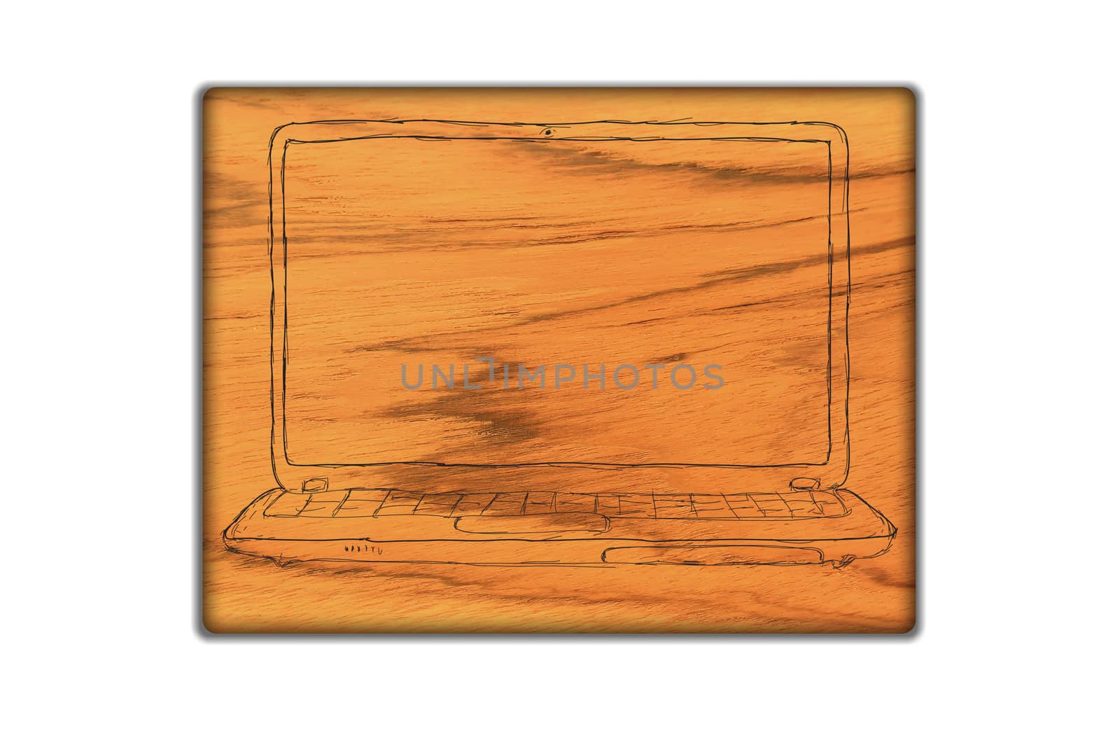 laptop symbol  on   wood background. by rufous