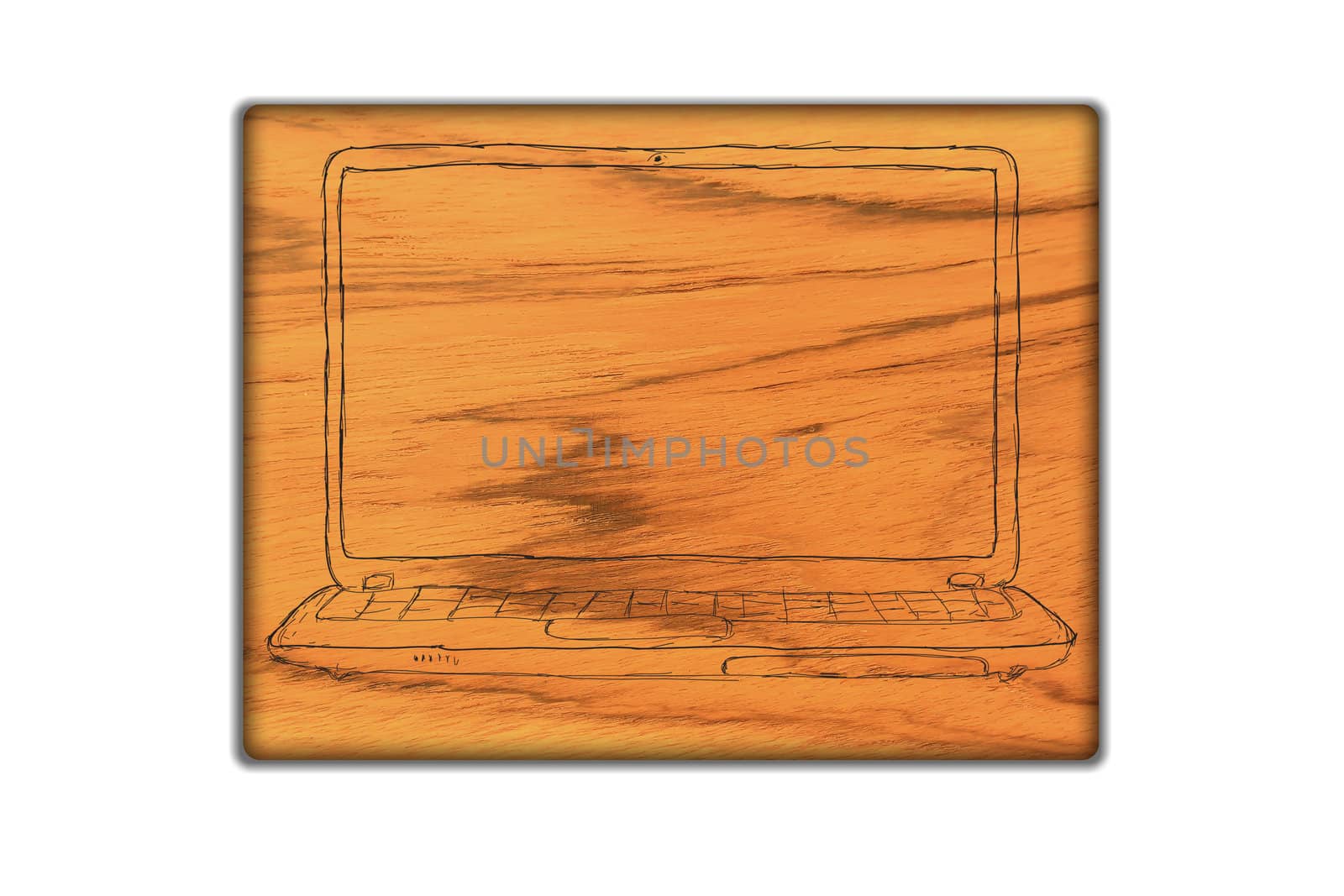 laptop symbol  on   wood background.