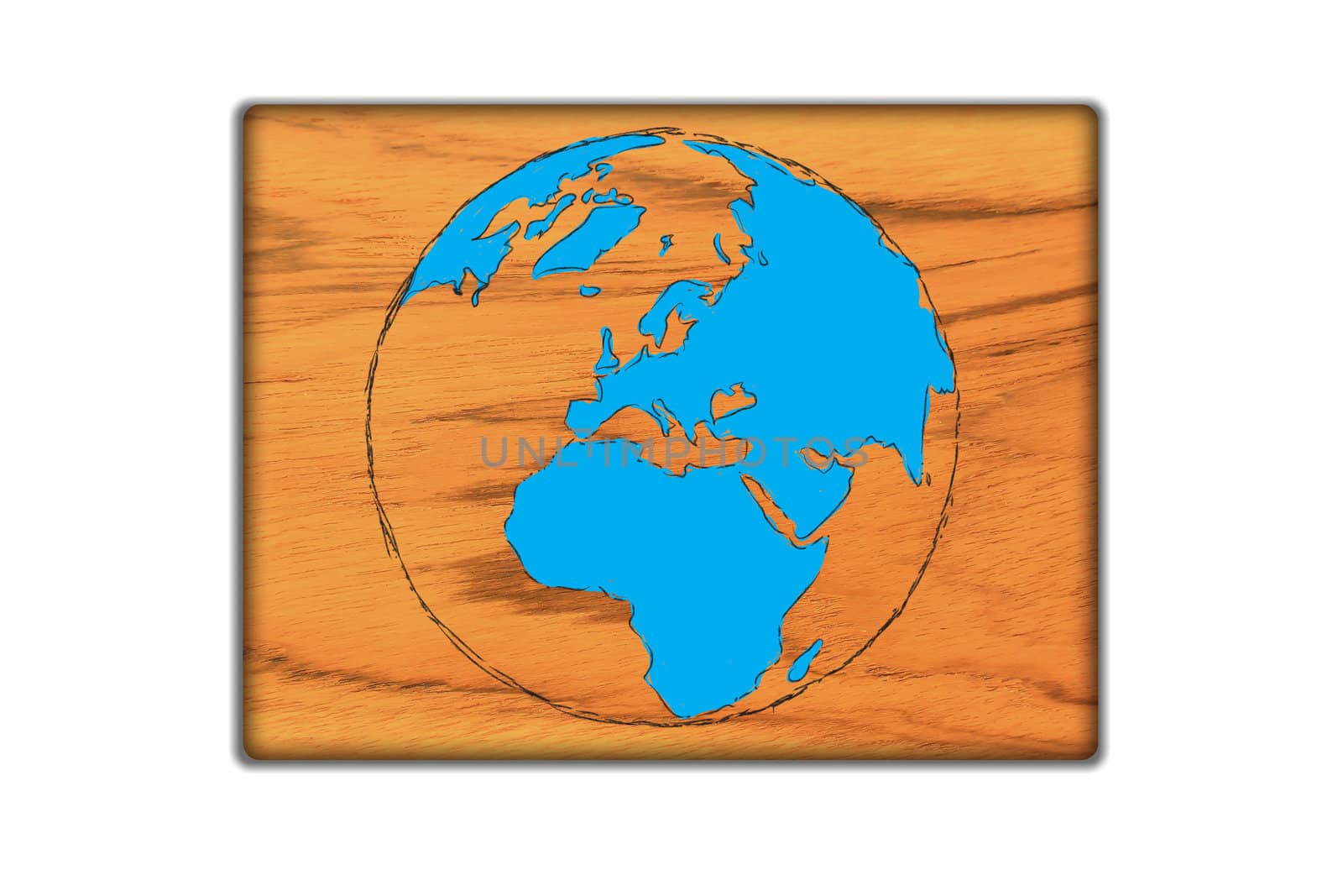 draw  Sign world map on wood