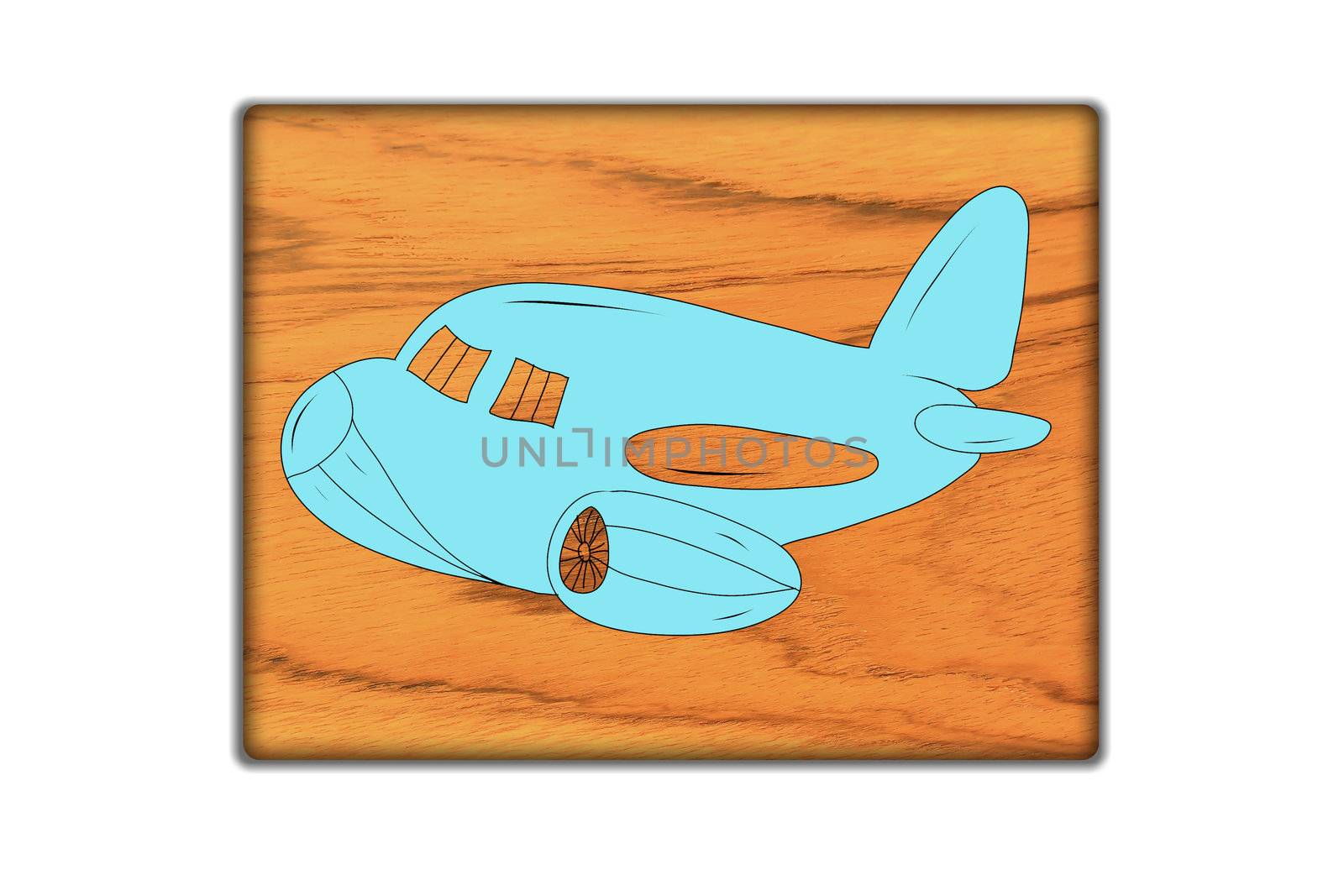 Airplane Sign icon on wood texture and background by rufous