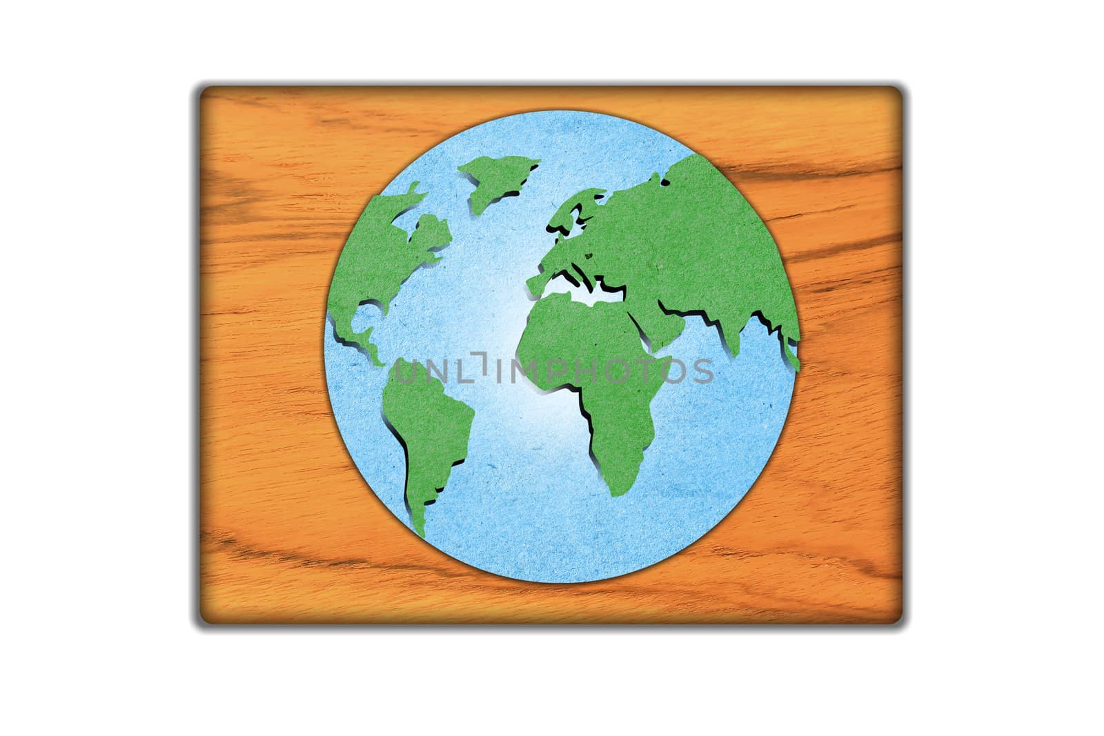 papercraft   Sign world map on wood