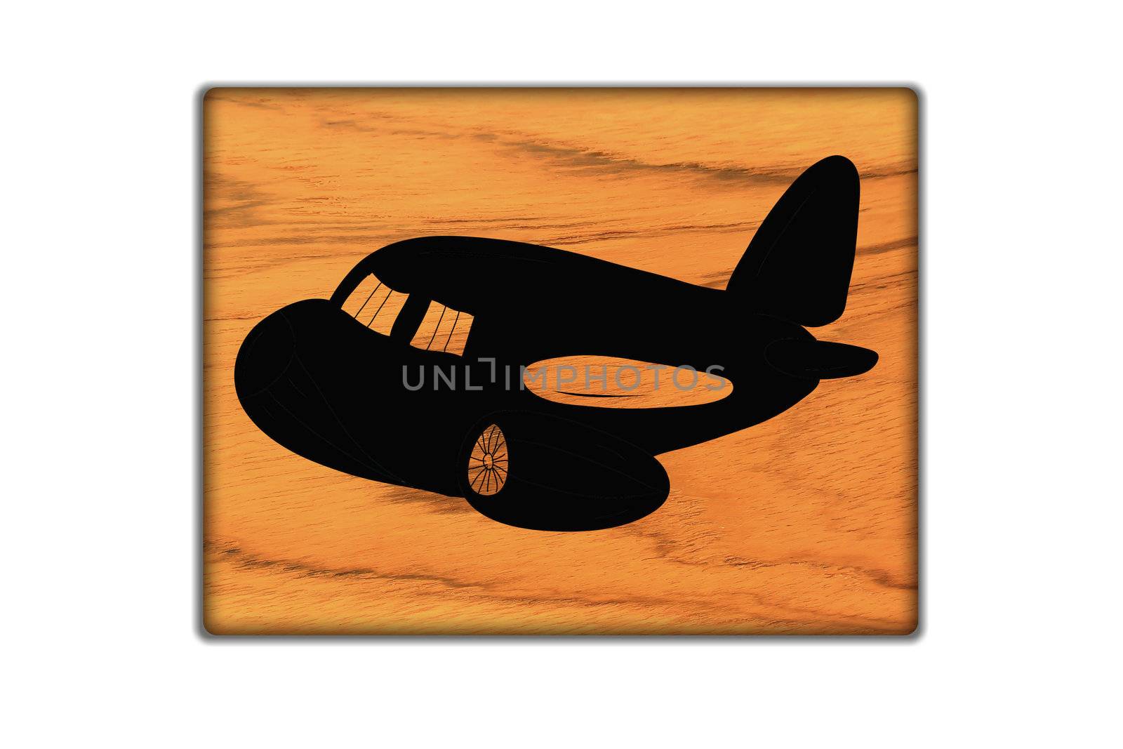 Airplane Sign icon on wood texture and background by rufous