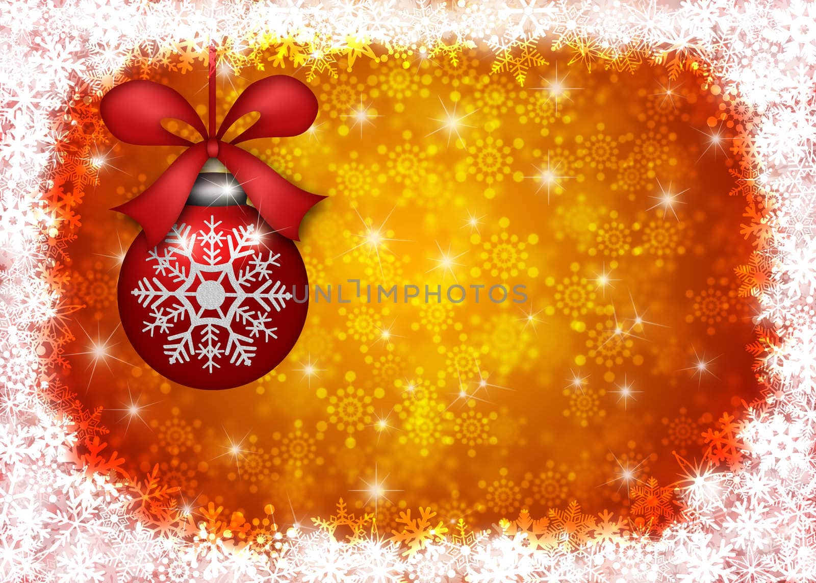 Hanging Christmas Tree Ornament with Snowflakes Border and Blurred Background Illustration