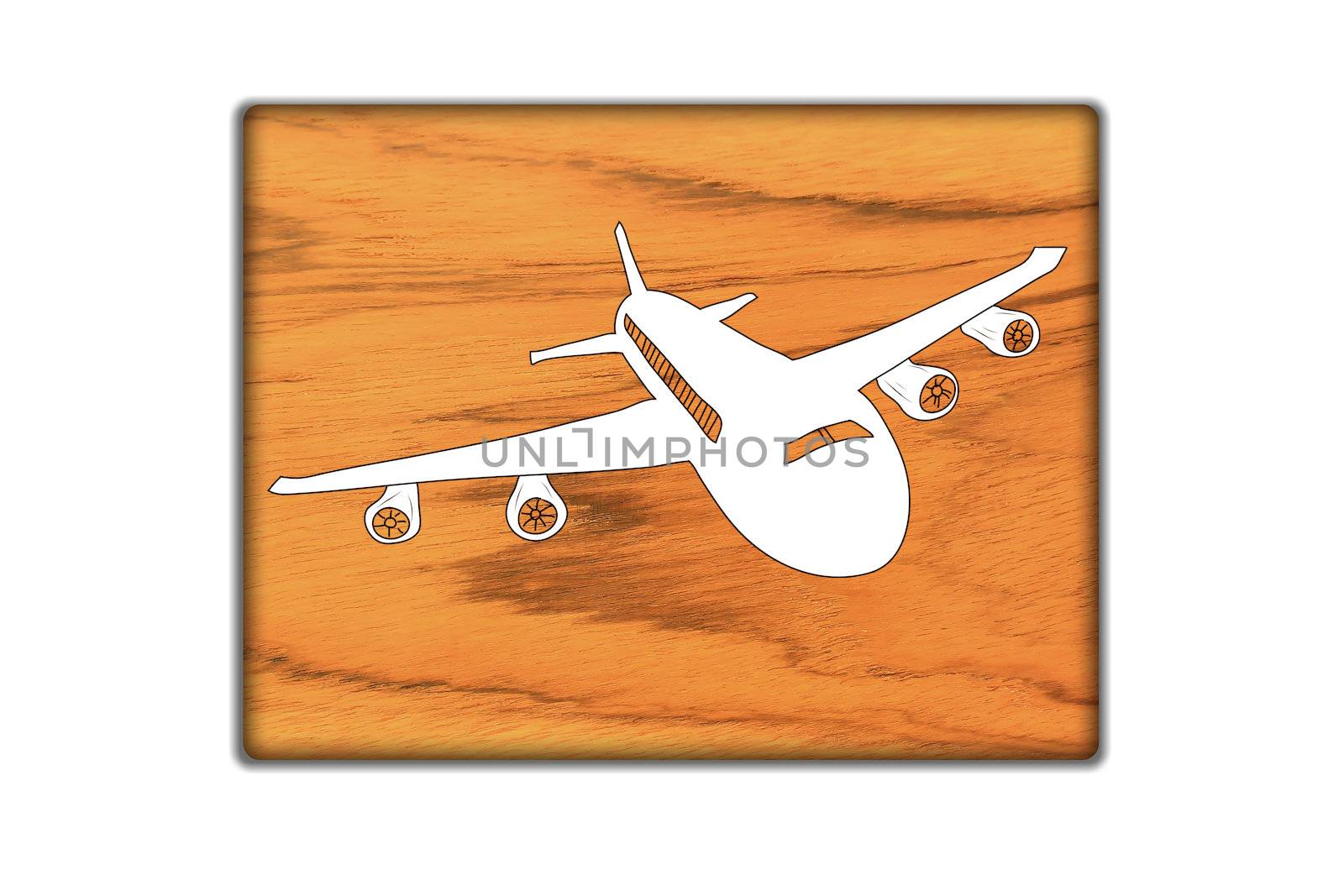 Airplane Sign icon on wood texture and background