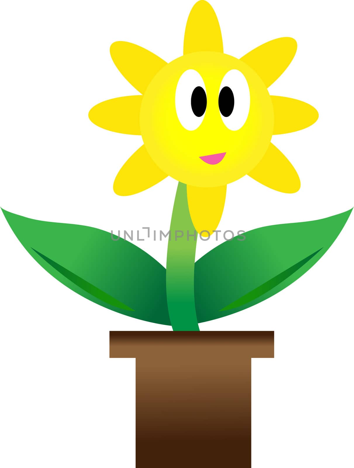 illustration of growing plant with yellow flower in pot.