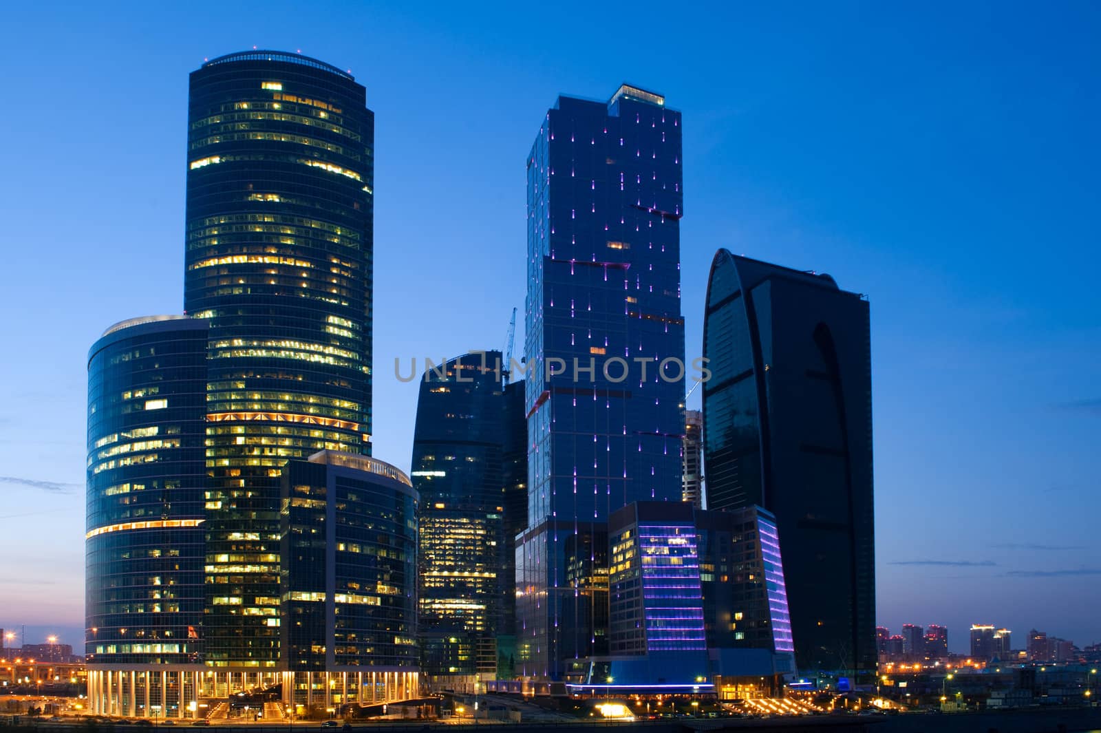 Russia City Modern skyscrapers in Moscow at sunset