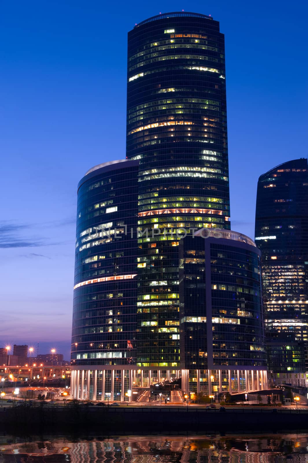 Russia City Modern skyscrapers in Moscow at sunset