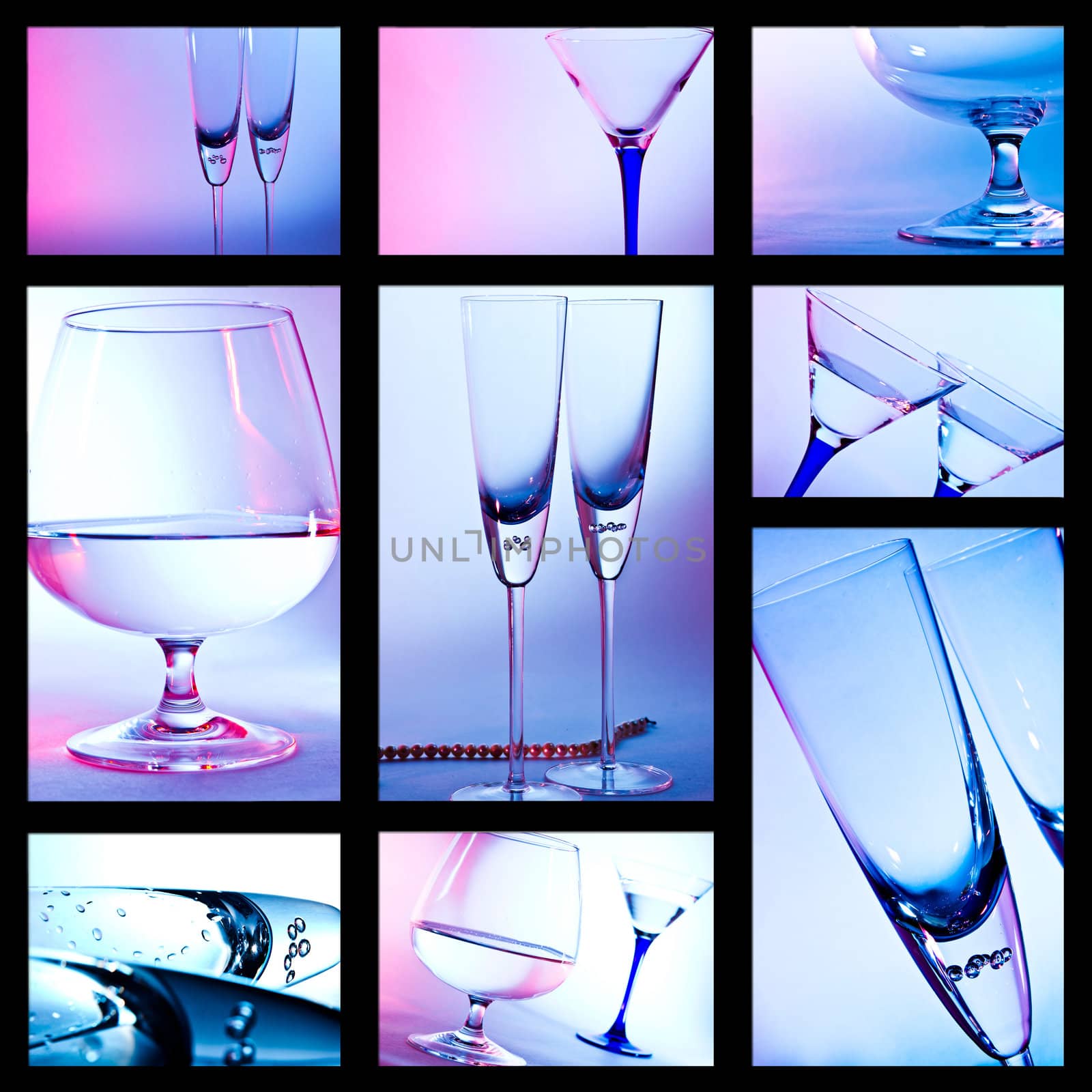 glass for brandy  on blue and red background