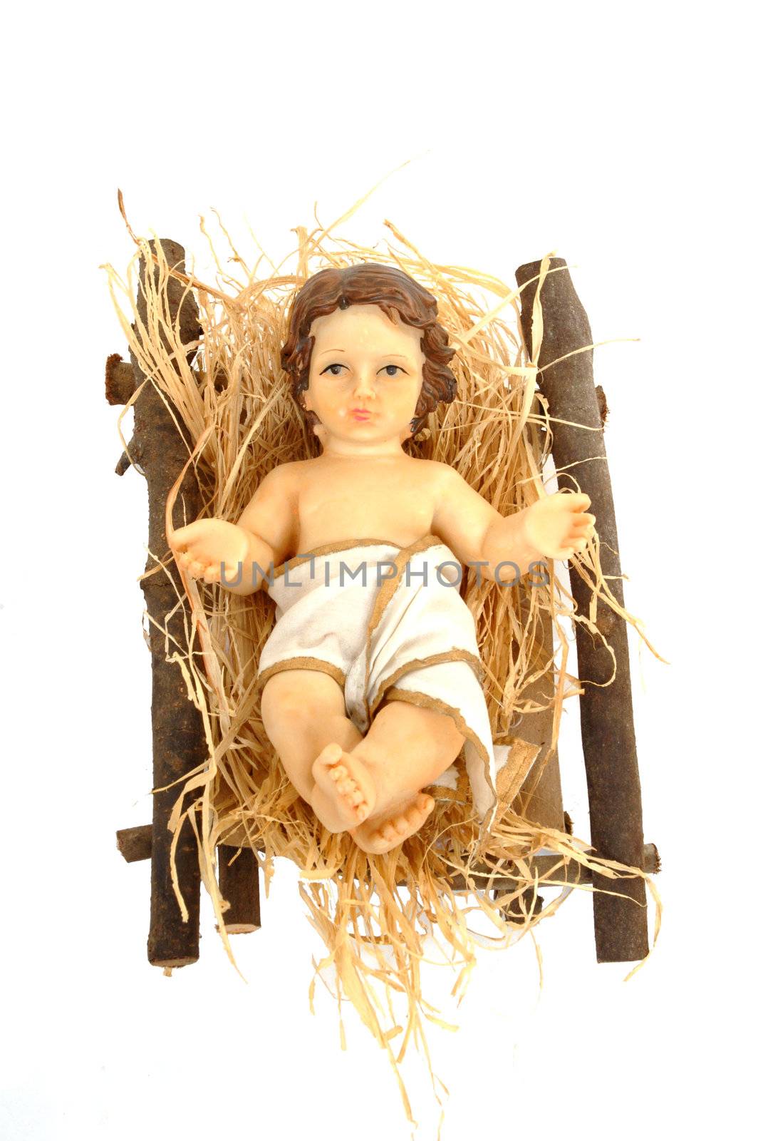 nativity, baby jesus in his crib isolated on white background