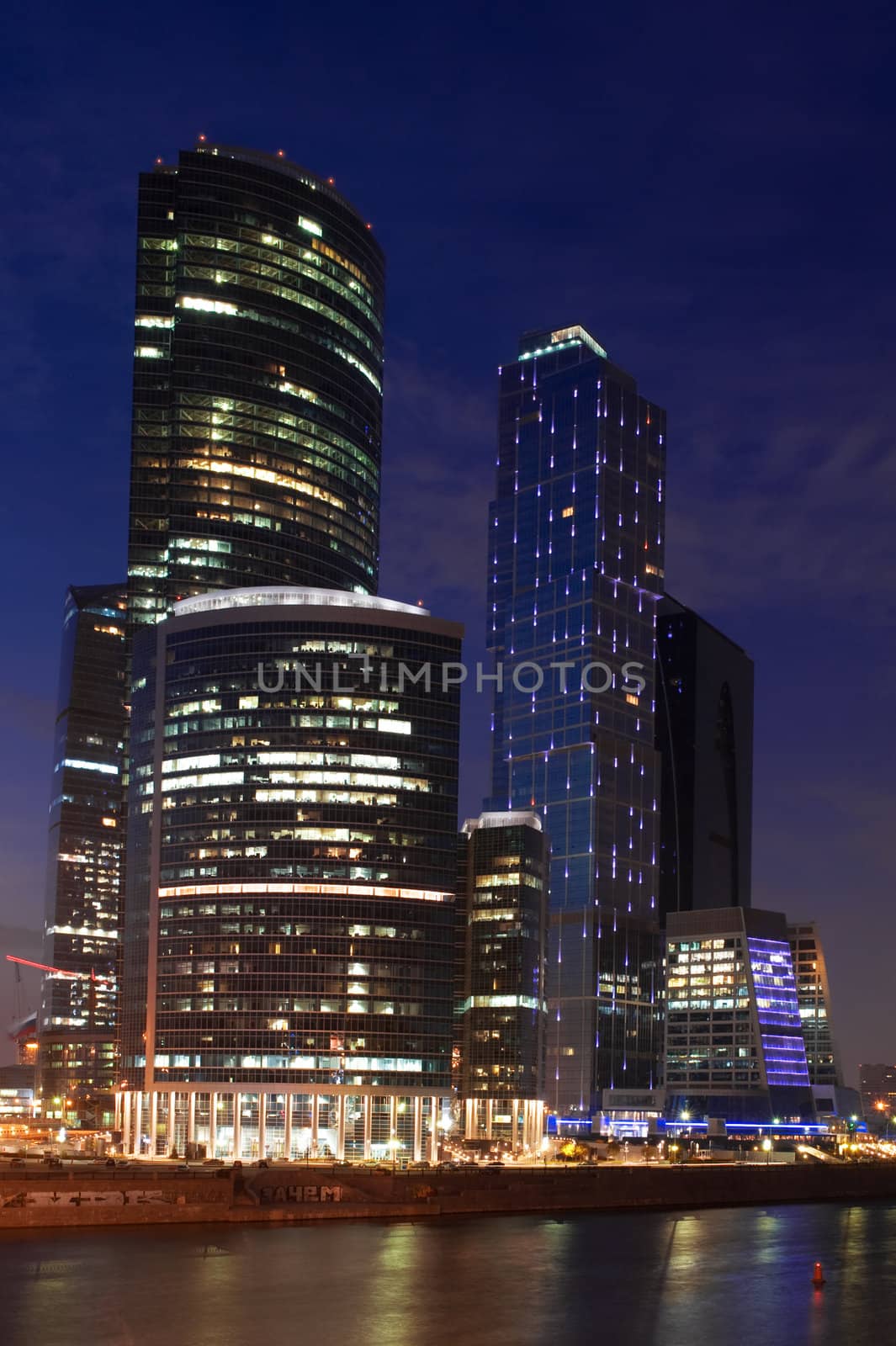 Russia City Modern skyscrapers in Moscow at a evening