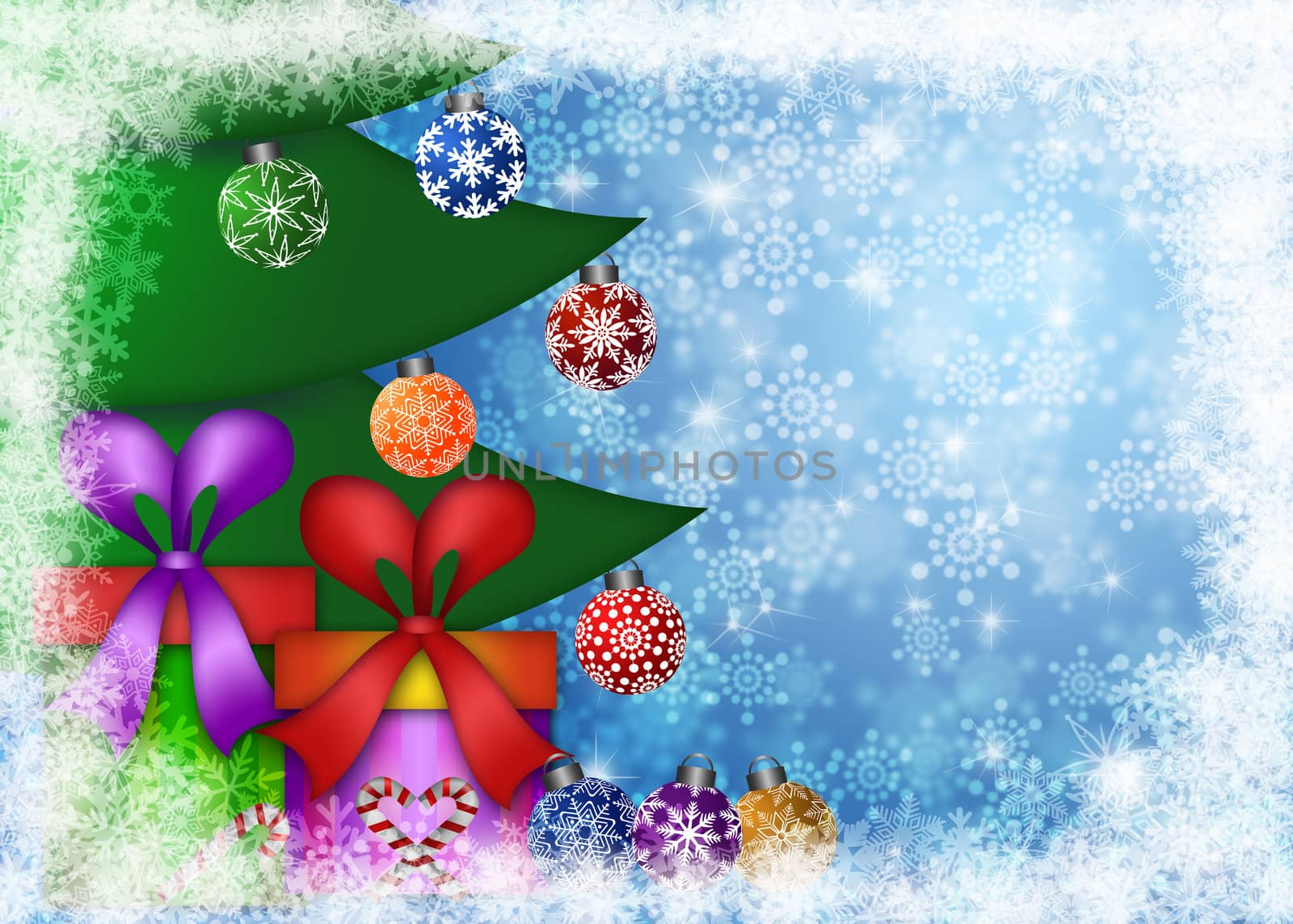 Christmas Presents Under the Tree with Snowflakes by jpldesigns