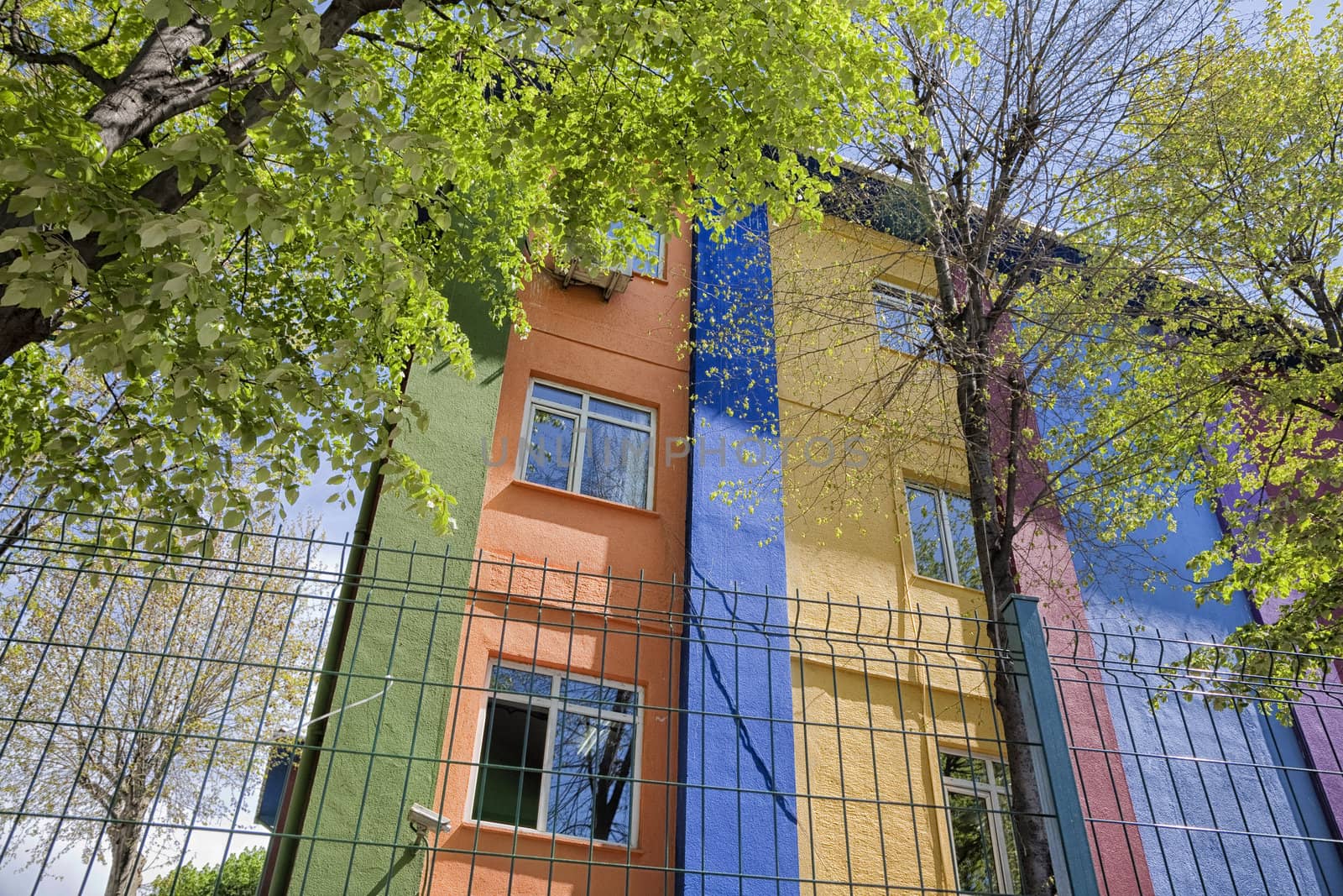 School building at springtime in the Uskudar area of Istanbul, Turkey.