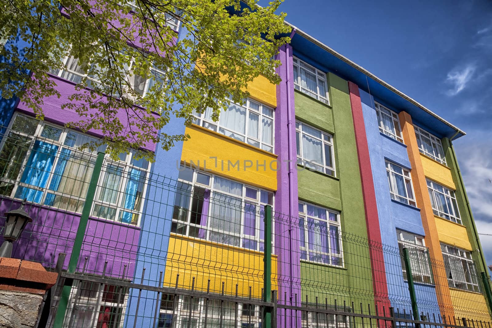 School building at springtime in the Uskudar area of Istanbul, Turkey.