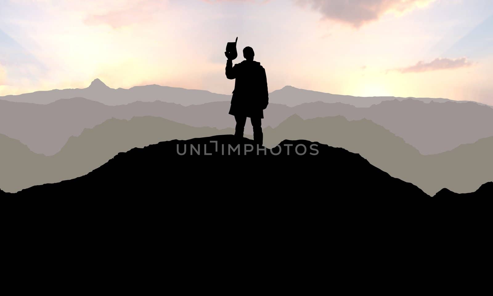 Illustration of a Cowboy alone on a mountain top