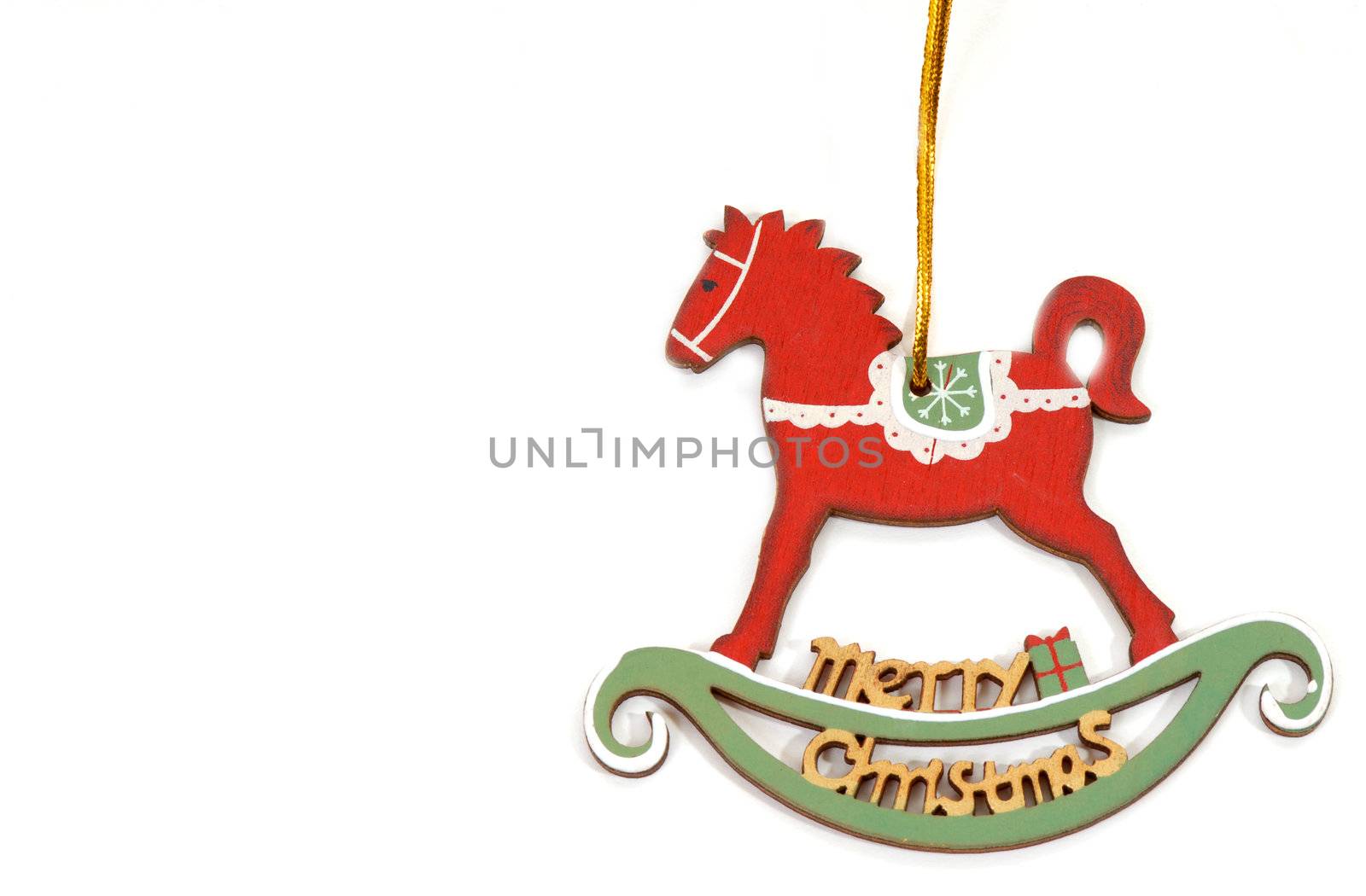 rocking seahorse Christmas ornament on white background