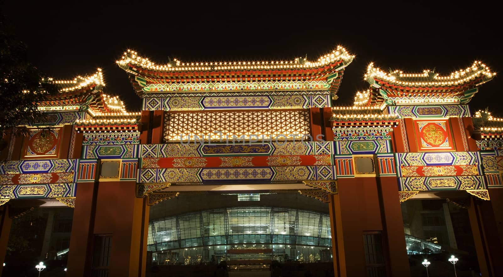 Chinese Gate Renmin Square Chongqing Sichuan China at Night by bill_perry