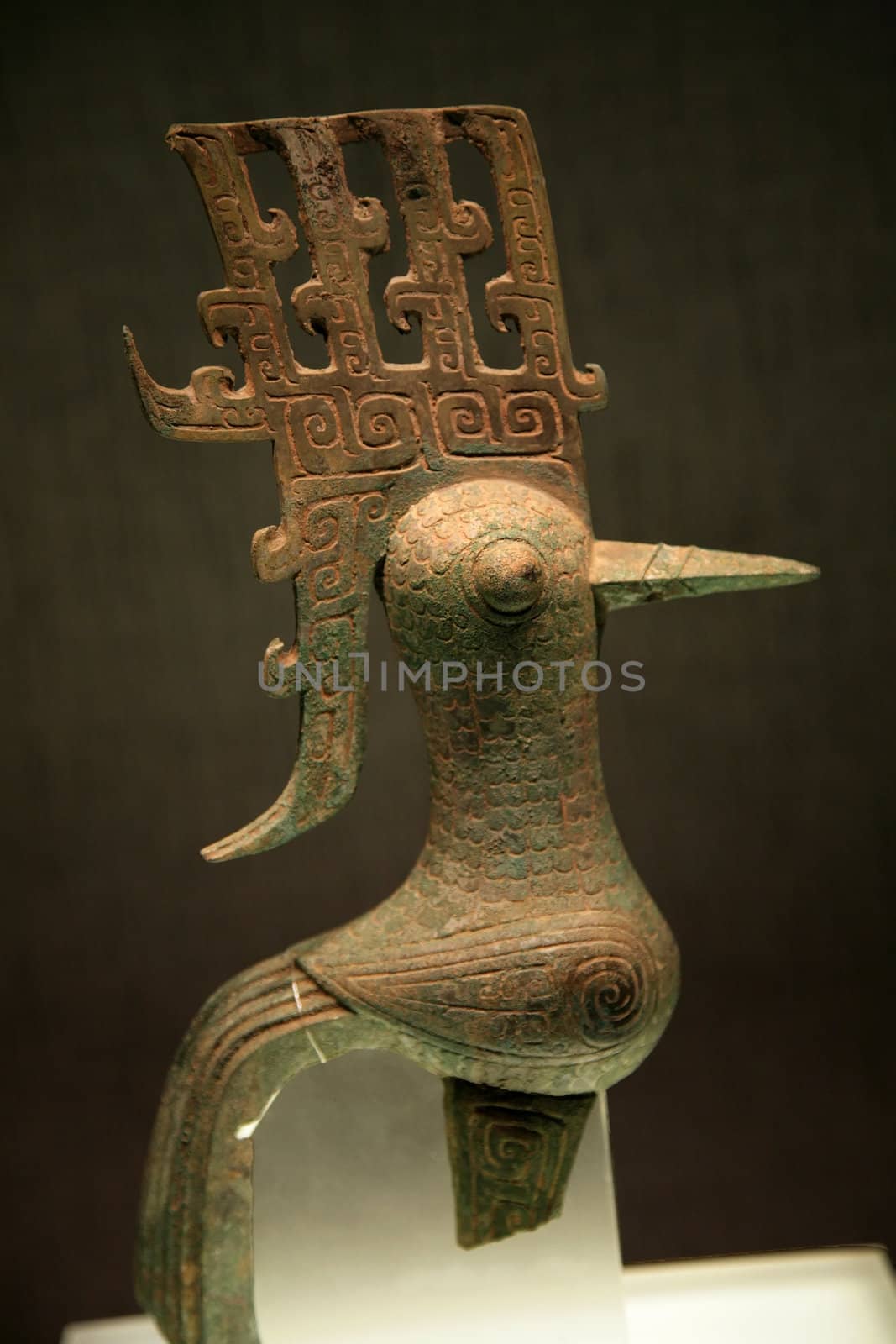 Small Three Thousand Year Old Bronze Bird Sanxingdui Museum Chengdu Sichuan China China Numerous bronze 3,000 year old bronze artifacts were discovered in the vicinity of the museum.
The statues have been carbon dated to the 11th-12th Century BCE.